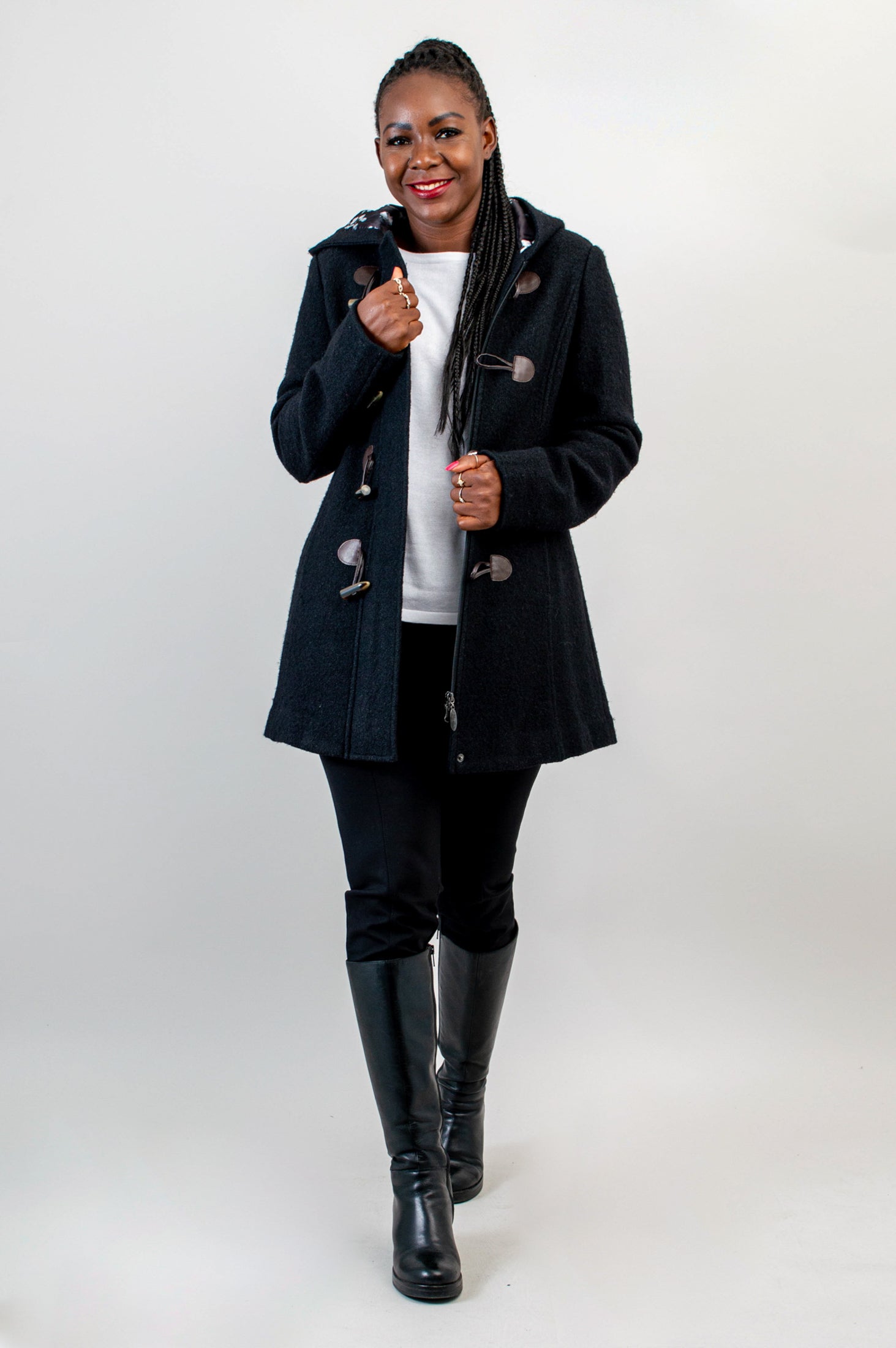 Premium Catania Coat for Women - Black Boiled Wool Winter Coat - Warm & Stylish Outerwear for Cold Weather, Office & Casual Wear
