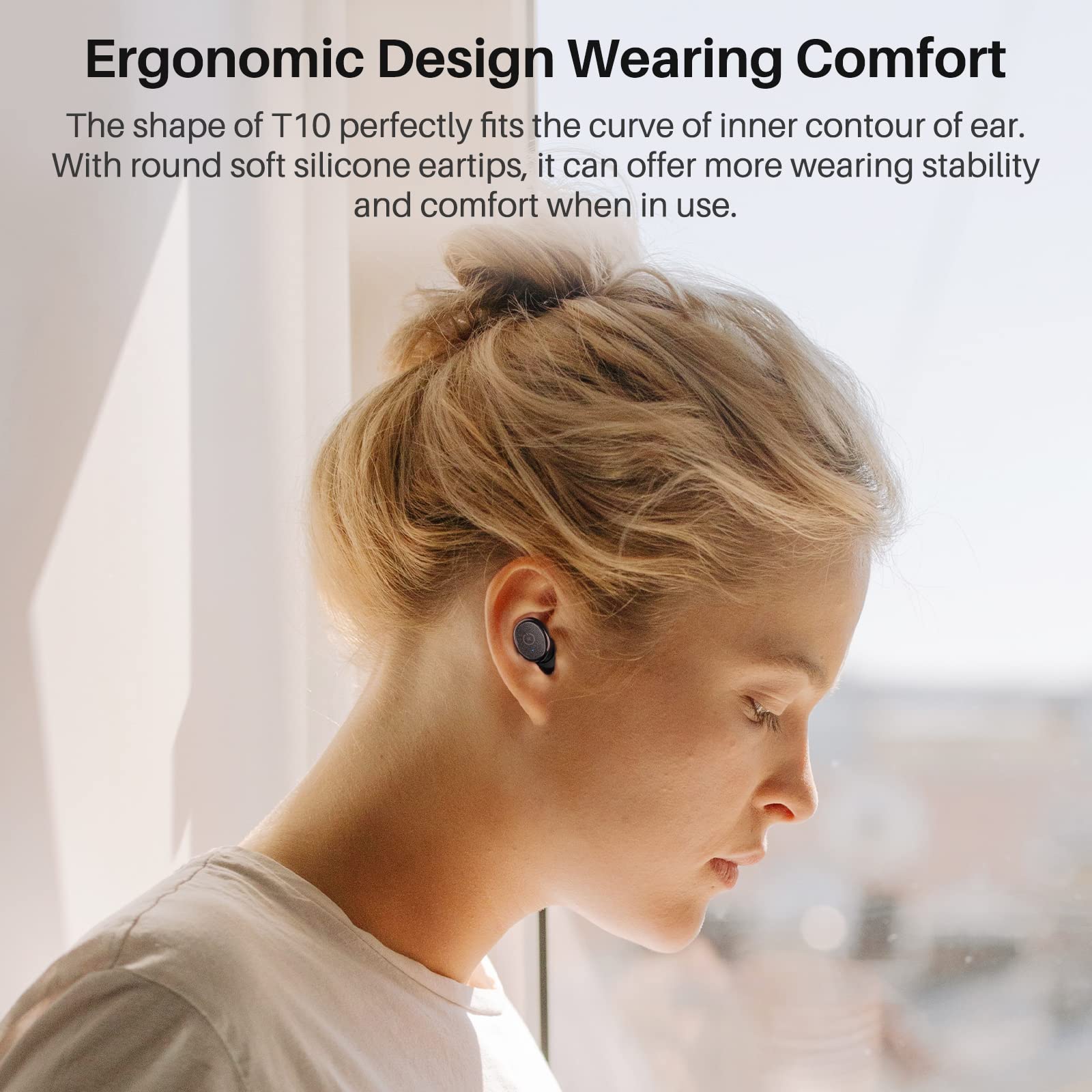 TOZO T10 Wireless Earbuds Bluetooth 5.3 with Wireless Charging Case, 15W Fast Charging Pad - Ergonomic Noise Cancelling Headphones for Gym, Running & Travel (2024 Upgraded Edition)