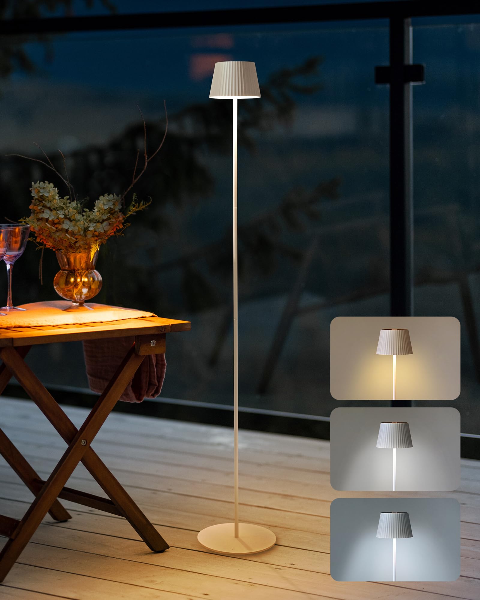 Solar Powered Floor Lamp - Waterproof IP54 Cordless LED Standing Light for Indoor & Outdoor Use | Dimmable Brightness | Perfect for Patio, Living Room, Bedroom & Garden Lighting