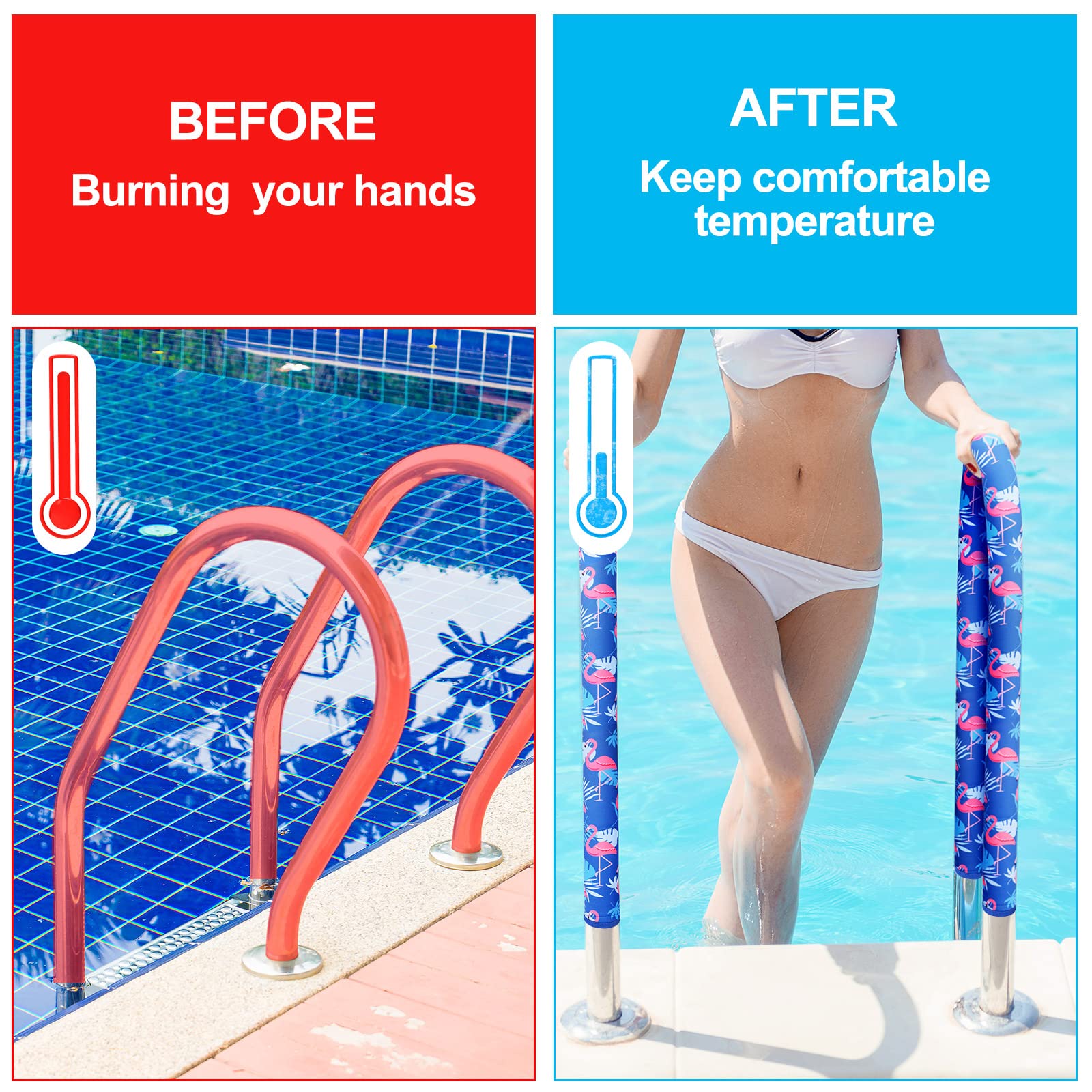 Junkin 2-Pack Slip-Resistant Pool Handrail Covers - Flamingo Zip Style (4 ft) for Safe Swimming Pool Handrails | Perfect for Outdoor Pools, Water Parks & Home Safety