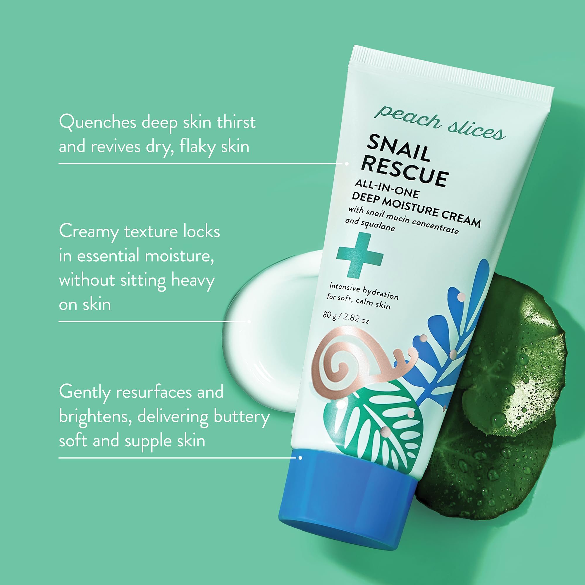 Peach Slices Snail Rescue All-In-One Deep Moisture Cream for Face - Korean Skincare with Snail Mucin for Dry, Sensitive Skin - Hydrating & Repairing Night & Day Moisturizer for Women & Men