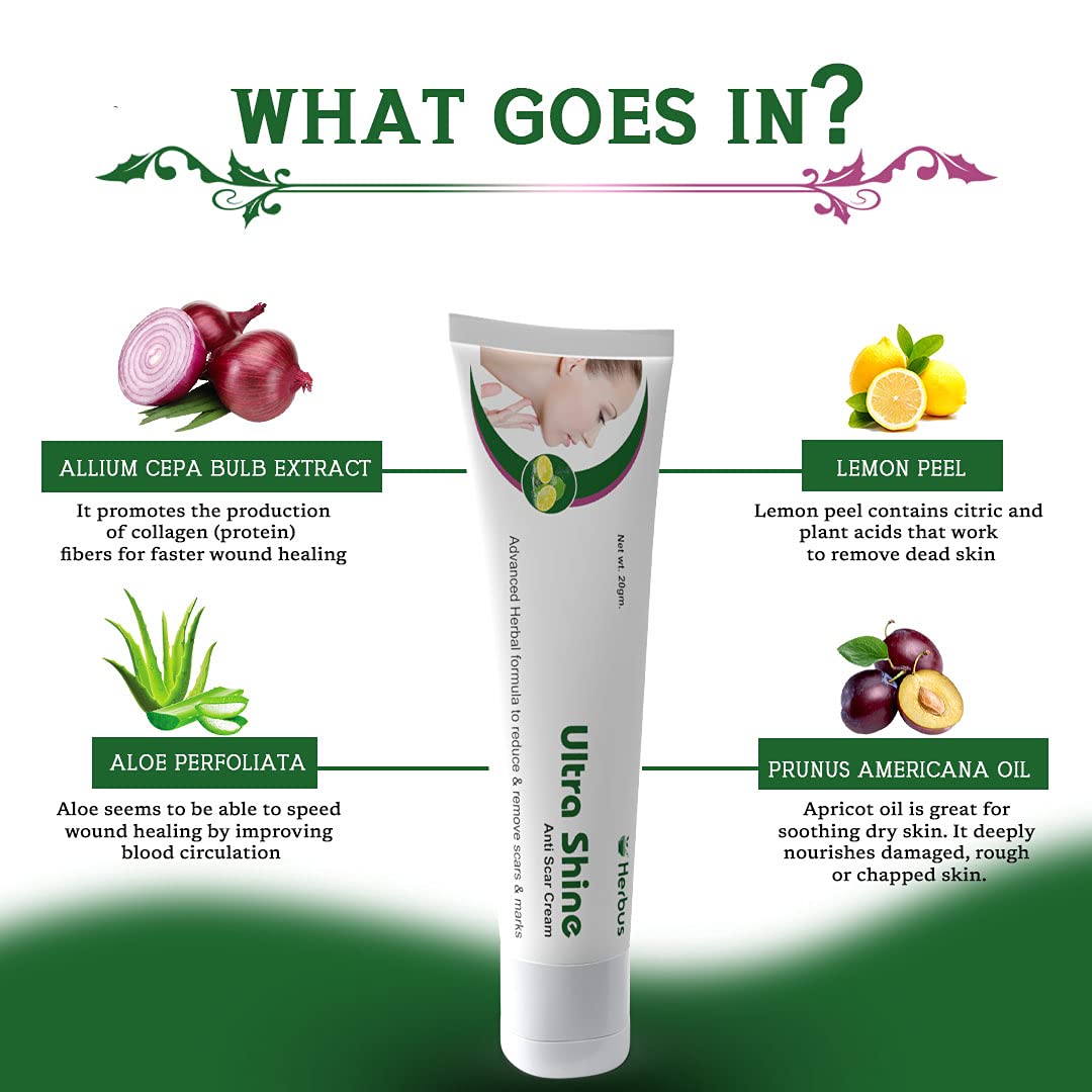 Ultra Shine Advanced Herbal Anti-Scar Face Cream - Reduces & Removes Scar Marks, Blemishes & Pigmentation | Whitening Moisturizer for Skin Care | Pimple Removal Treatment | Perfect for Post-Acne Care & Daily Brightening Routine