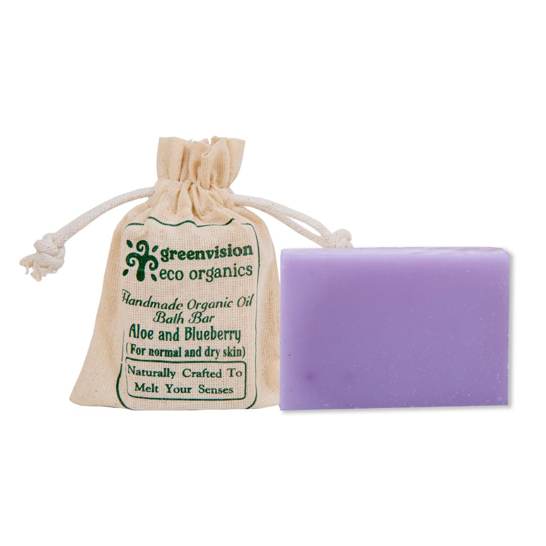 Greenvision Eco Organics Handmade Organic Oil Bath Bar - Aloe & Blueberry 100g | Natural Moisturizing Soap for Dry Skin | Perfect for Spa, Relaxation & Gift Giving