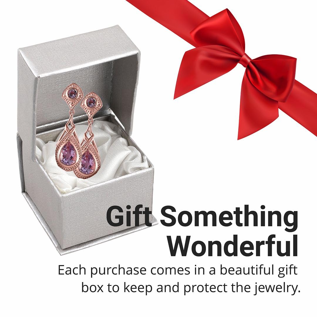 Shop LC Amethyst Earrings - 18K Rose Gold ION Plated Dangle Earrings for Women | February Birthstone Drop Earrings | Elegant Costume Jewelry for Birthday Gifts & Special Occasions | Perfect for Valentine's Day, Anniversaries & Formal Events