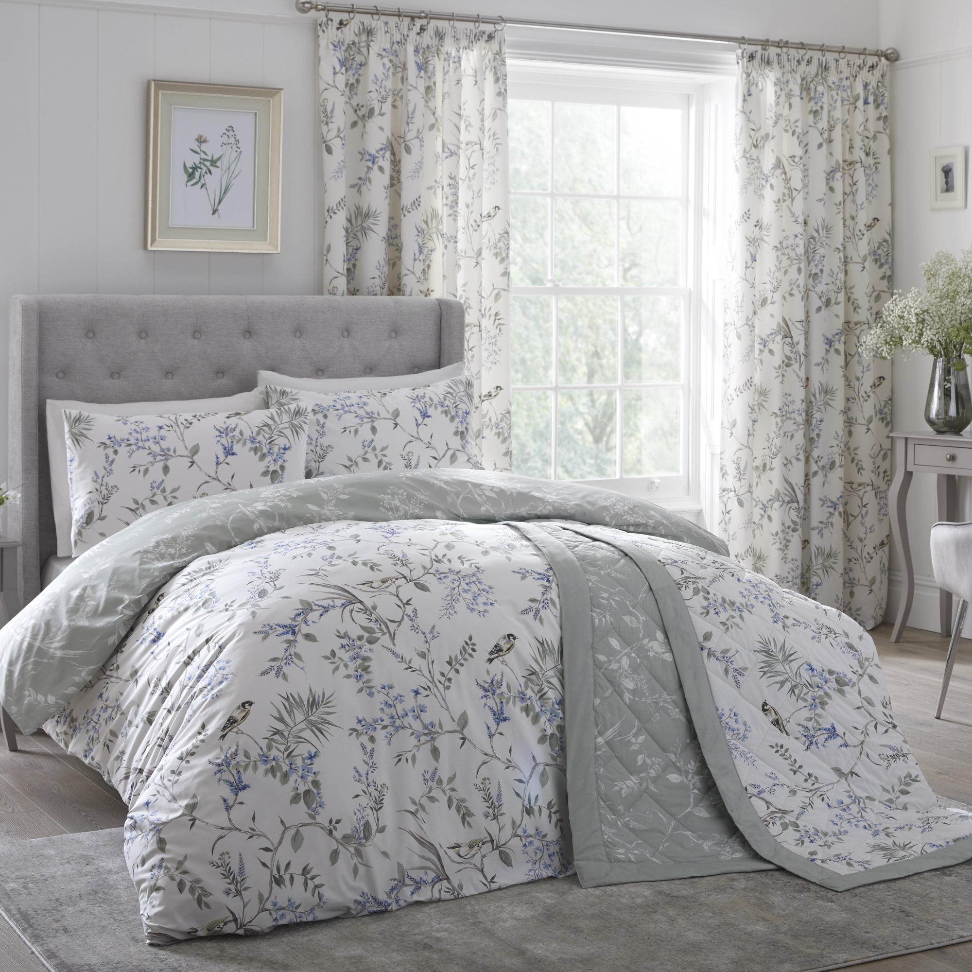 Dreams & Drapes Nora Blossom Duvet Cover Set - Queen Size, Soft Floral Printed 100% Cotton Bedding Set in Sage Green - Perfect for Master Bedroom, Guest Room & Cozy Home Decor
