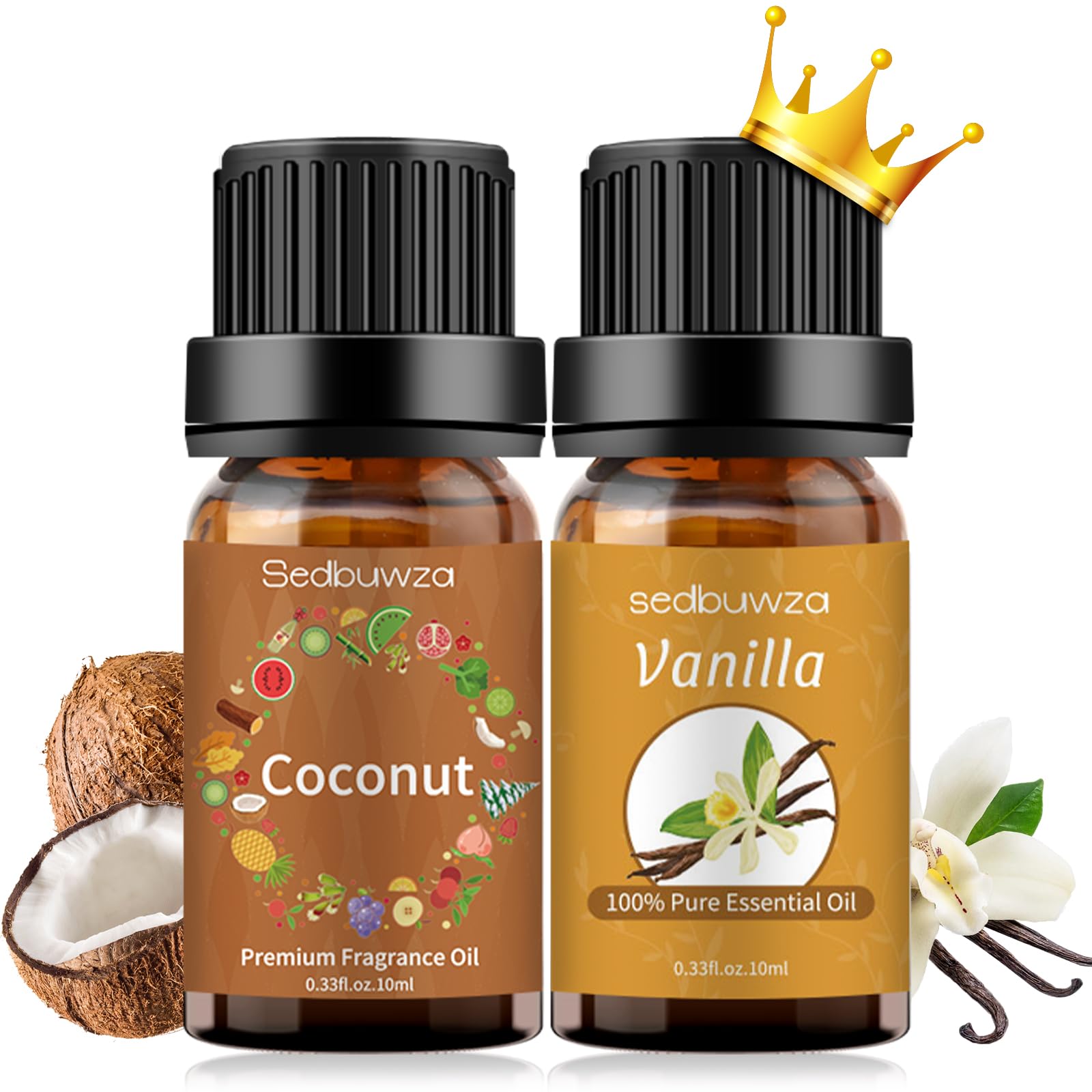 Pure Vanilla Coconut Essential Oil Set - 2 x 10ml Aromatherapy Oils for Diffusers, Massage, Candle & Soap Making - Relaxing Scent for Home Spa, Yoga & Stress Relief