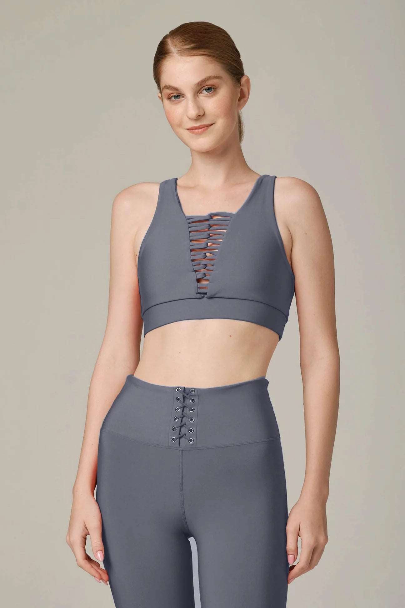 925 Sterling Silver Fit Women's Perfect View Max Support Sports Bra - Steel Blue - High Impact Workout, Yoga, Running & Gym Activewear Top