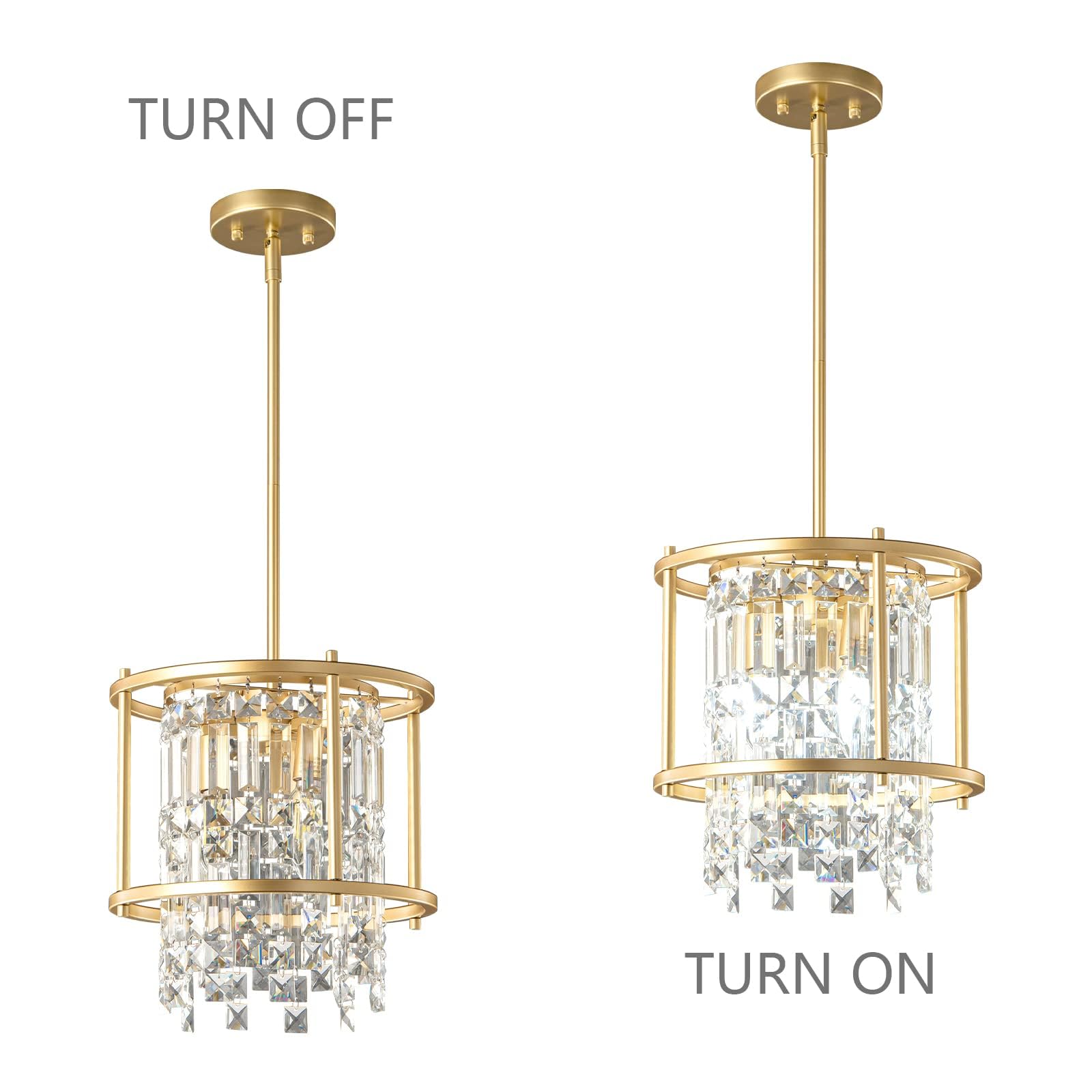 LMQNINE Modern Gold Crystal Pendant Light Fixture - 3-Light Semi Flush Mount Chandelier for Kitchen Island, Dining Room, Hallway, Entryway, Bedroom & Balcony | Elegant Lighting for Home Decor & Interior Design