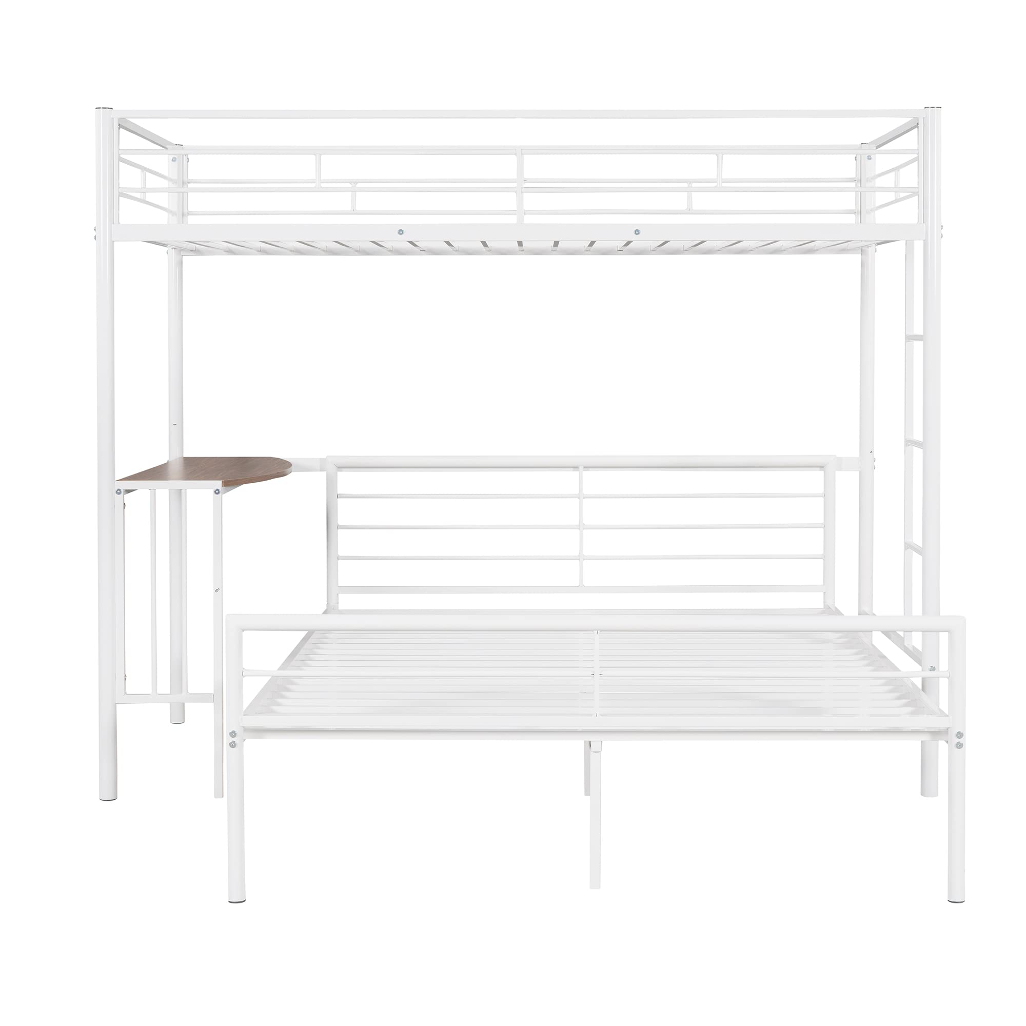 Harper & Bright Designs Twin Over Full Bunk Beds with Study Desk - Metal Bunk Bed Frame, Convertible to Loft Bed or Platform Bed - White Space-Saving Furniture for Kids, Teens & Small Rooms - Perfect for Bedrooms, Dorms & Shared Spaces