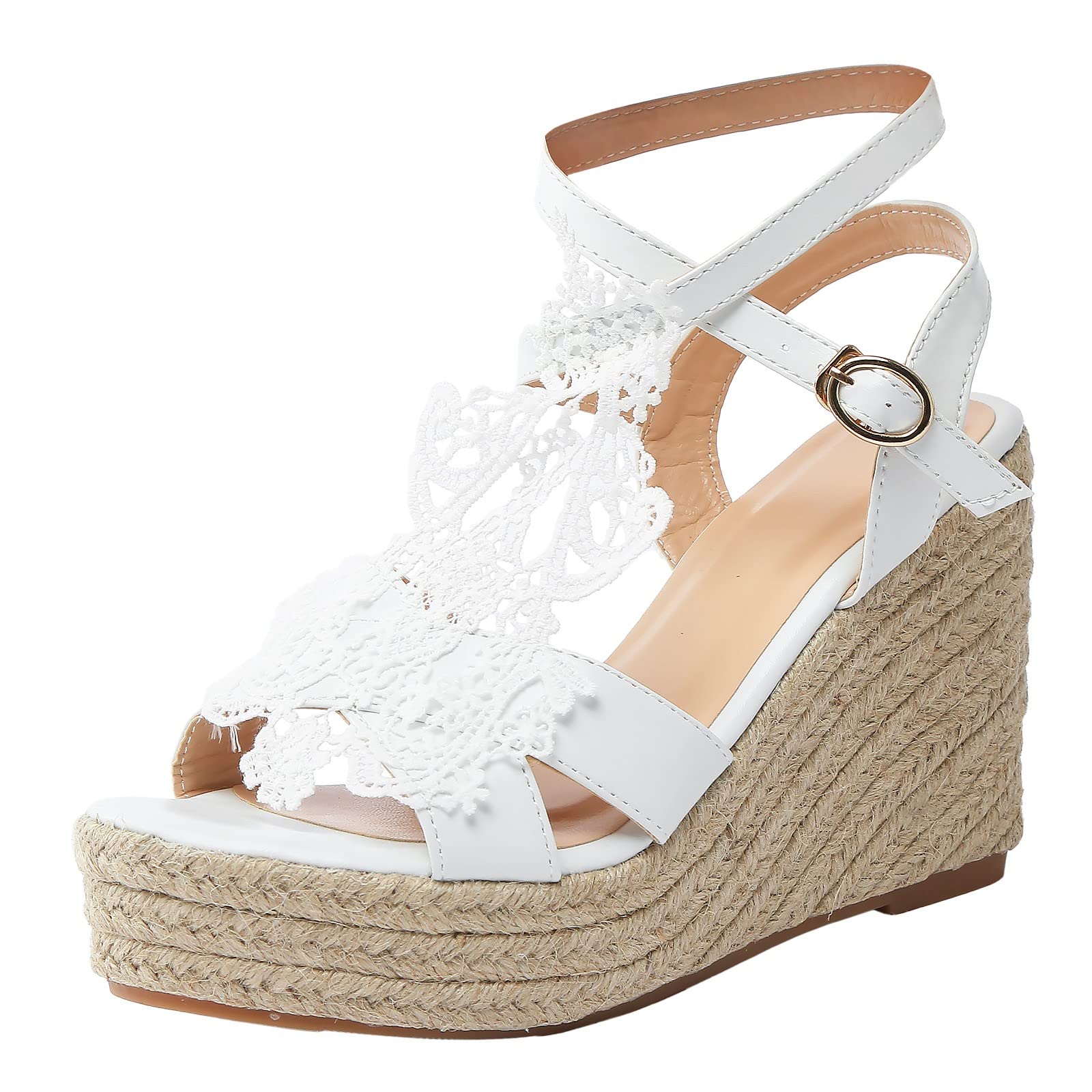 VFJIEQD Women's Wedge Platform Sandals - Summer Wedding Ankle Strap Open Toe Comfort Sandals with Supportive Wedge Heel | Perfect for Beach, Party & Casual Outings