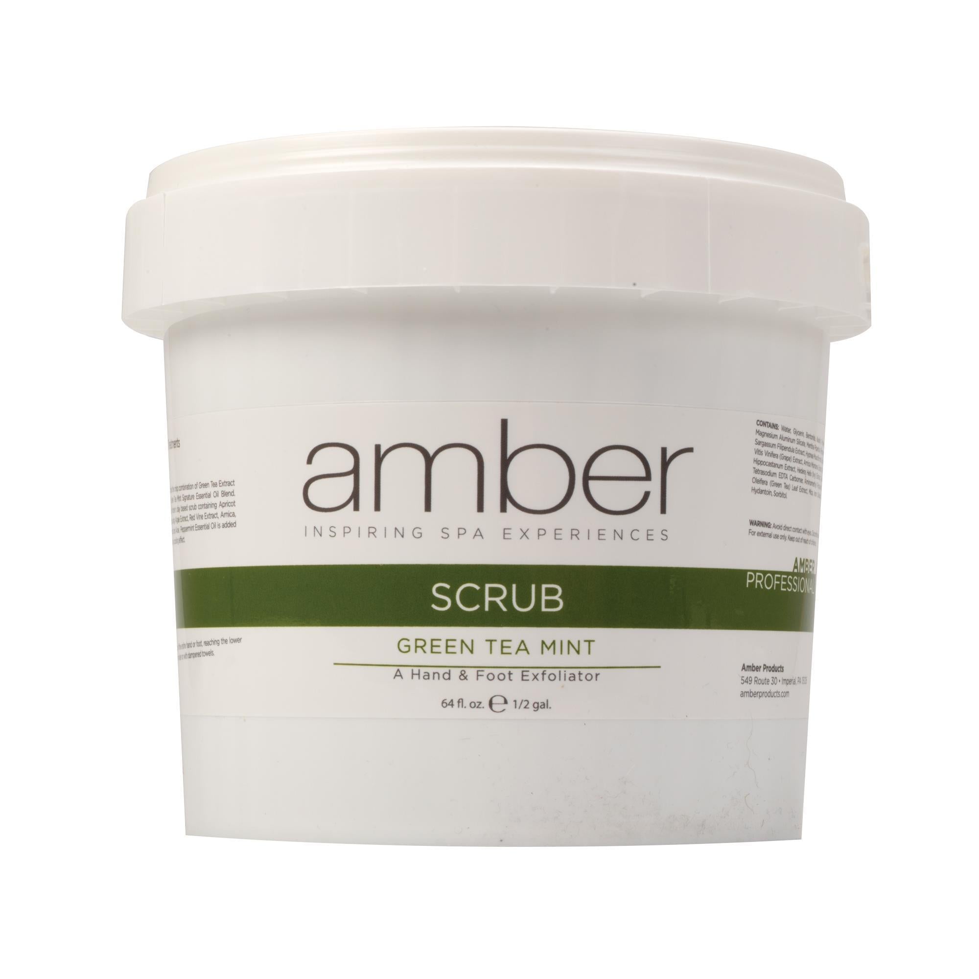 Organic Amber Foot Scrub with Green Tea & Mint - Exfoliating & Moisturizing Dead Skin Remover - 64 oz Large Size for Spa, Pedicure & At-Home Foot Care