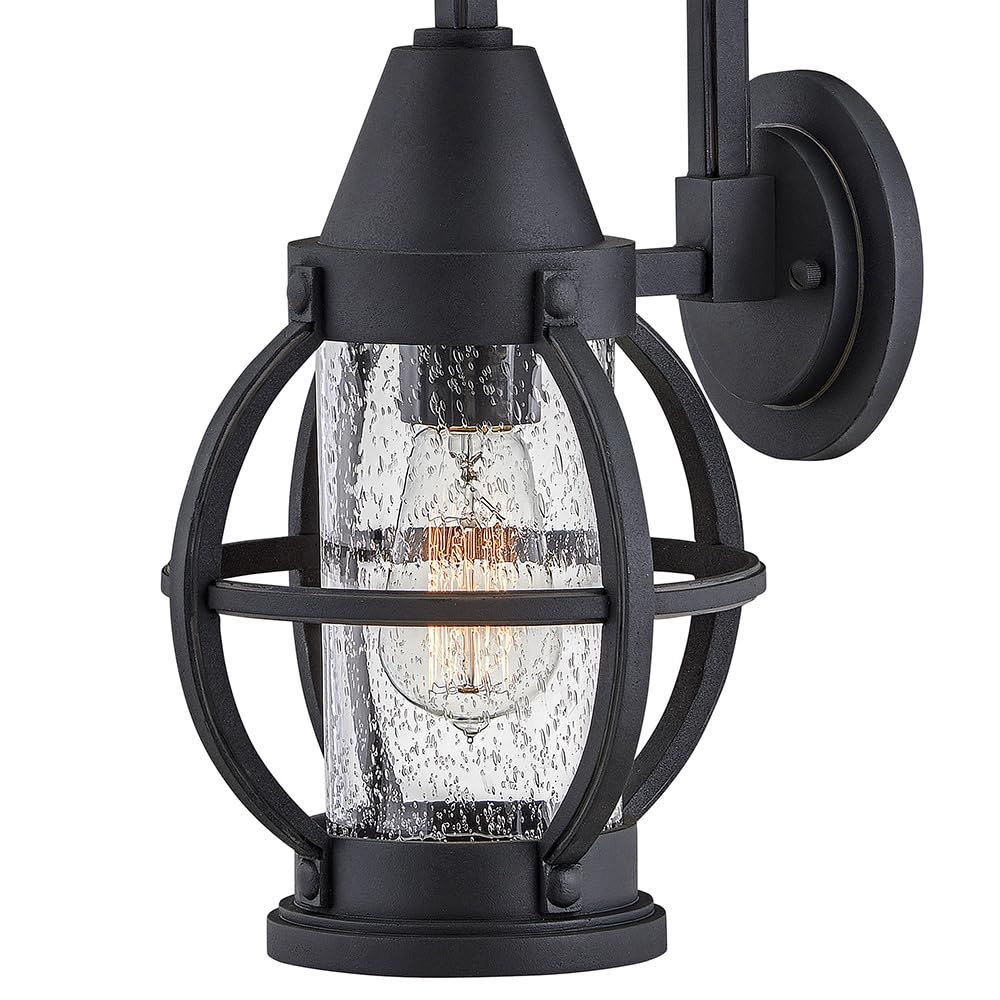 Hinkley Chatham Medium Wall Mount Lantern - Coastal Style 1-Light Outdoor Lighting with Clear Seedy Glass Globe, Composite Material in Museum Black Finish - Perfect for Porch, Patio, and Coastal Home Exteriors