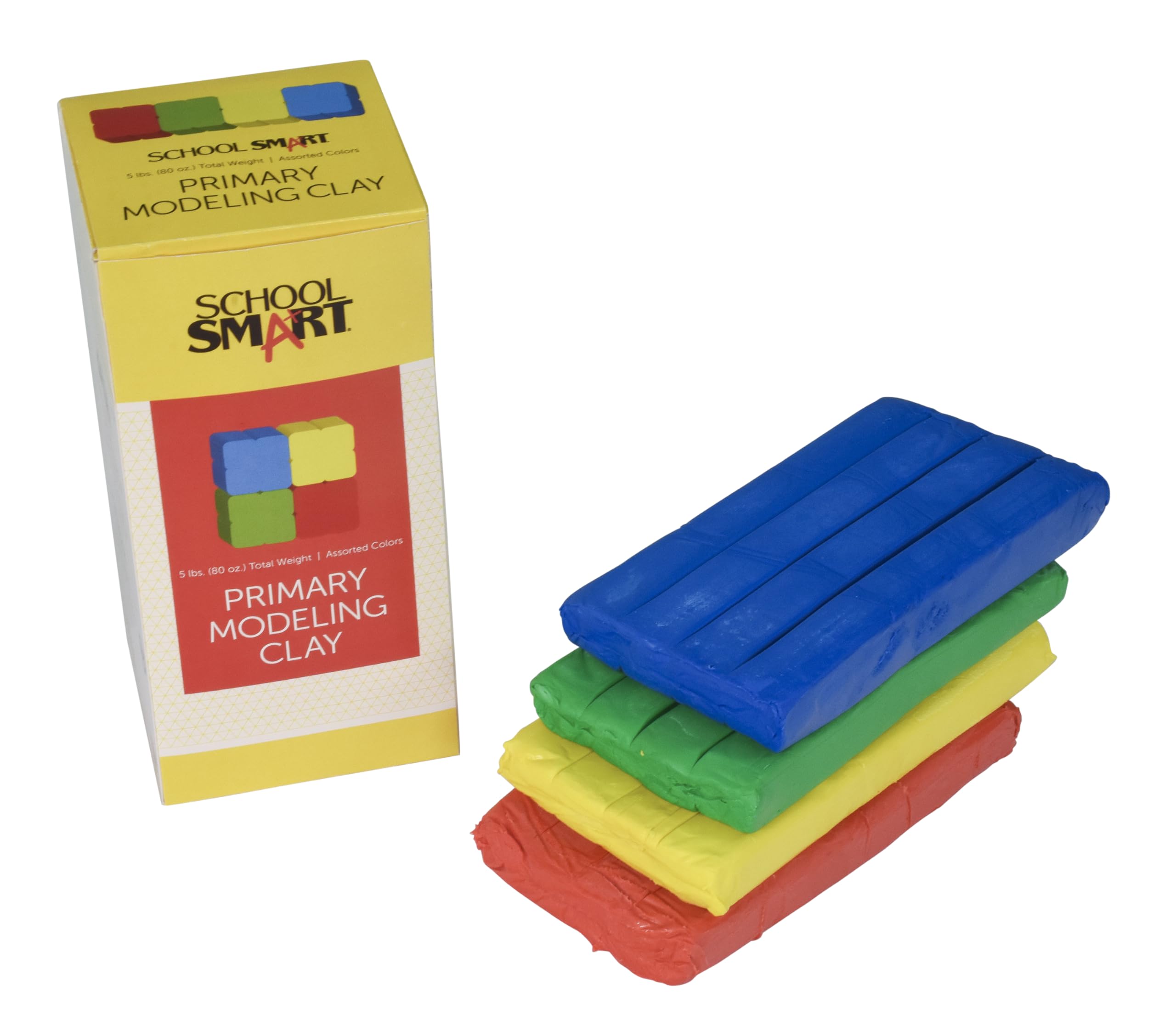 School Smart Modeling Clay - 5 lbs, Non-Hardening & Reusable, Assorted Primary Colors for Kids Art Projects, Classroom Activities & Home Crafts | Perfect for Sculpting, DIY Projects & Early Childhood Education