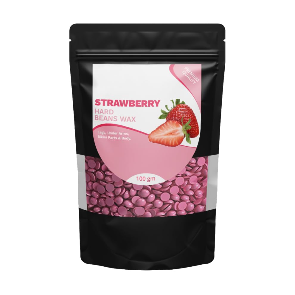 Professional Brazilian Hard Wax Beans for Hair Removal - Face, Eyebrows, Body & Bikini Areas | 100g Strawberry Scented Wax | Smooth Skin for Women & Men | Perfect for Home Spa & Salon Use