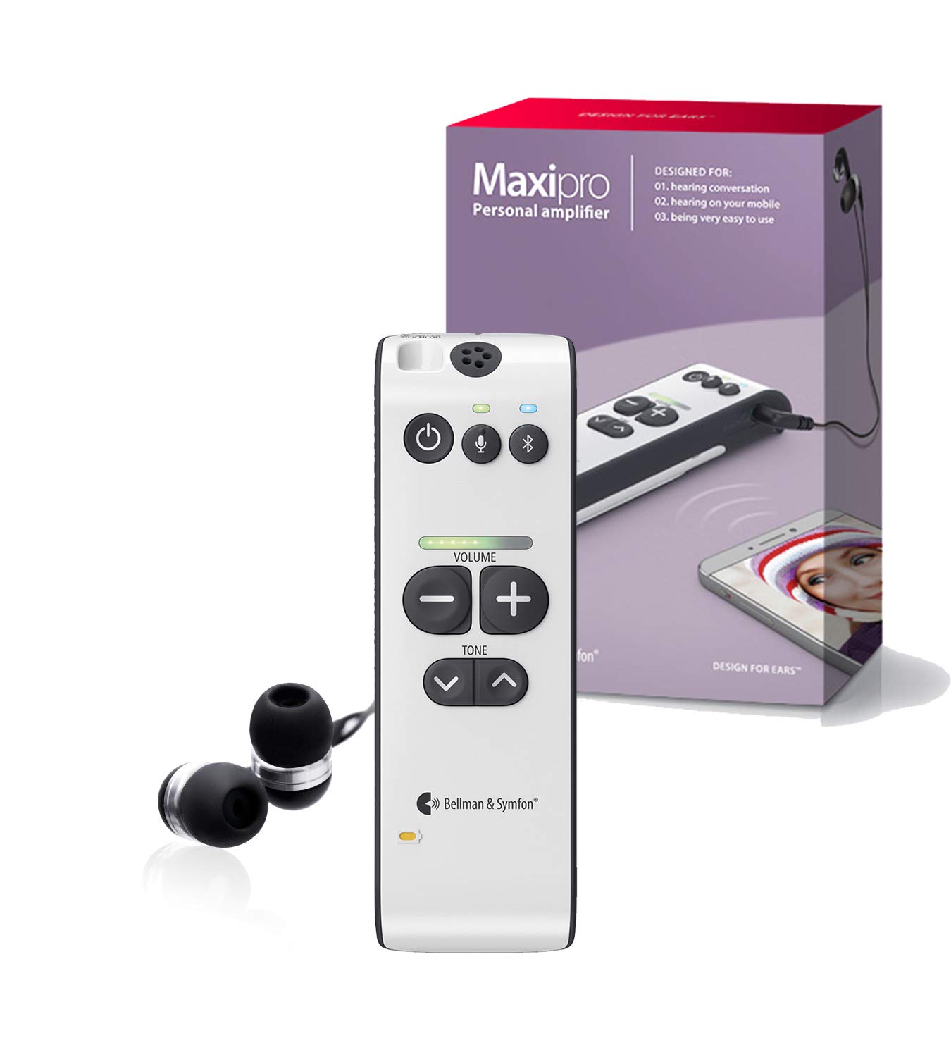 Bellman & Symfon Maxi Pro Personal Sound Amplifier with Earphones - Wireless Hearing Enhancement Device with Bluetooth - Digital Audio Clarity for Seniors - Perfect for TV Watching, Conversations & Outdoor Activities