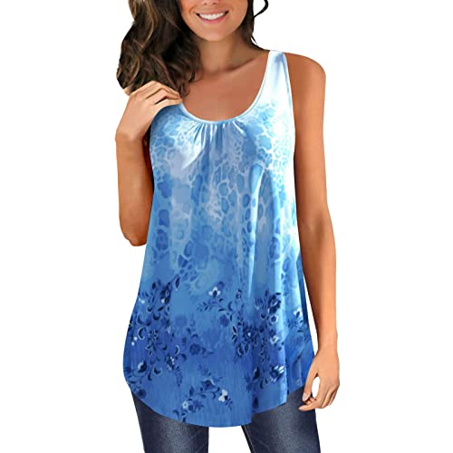 Women's Active Sleeveless Workout Tops - Wrinkle-Free O-Neck Athletic Vest with Colorful Print (Sky Blue, XL) | Gym, Yoga & Casual Wear