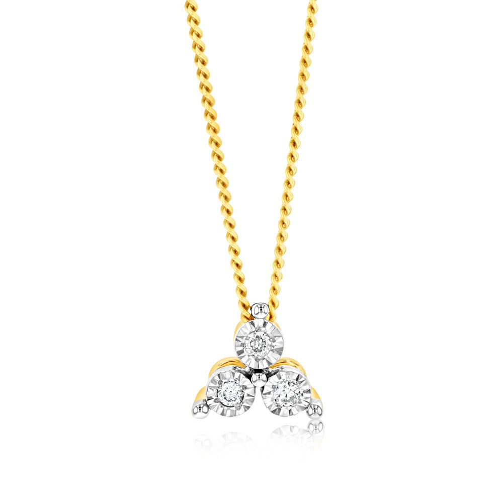9ct Yellow Gold 0.05 Carat Diamond Pendant Necklace with 3 Natural Diamonds - Elegant Jewelry Gift for Women, Perfect for Weddings, Anniversaries & Special Occasions