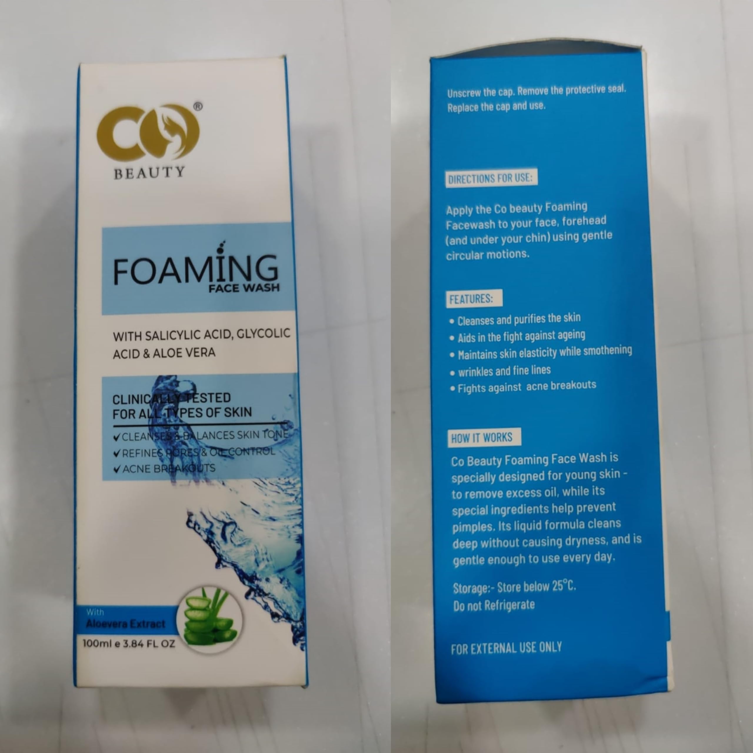 CO Beauty 1% Salicylic Acid & 1% Glycolic Acid Foaming Face Wash - Oil Control & Acne Treatment Cleanser for Oily Skin, Men & Women (100ml) | Perfect for Daily Skincare Routine & Preventing Breakouts
