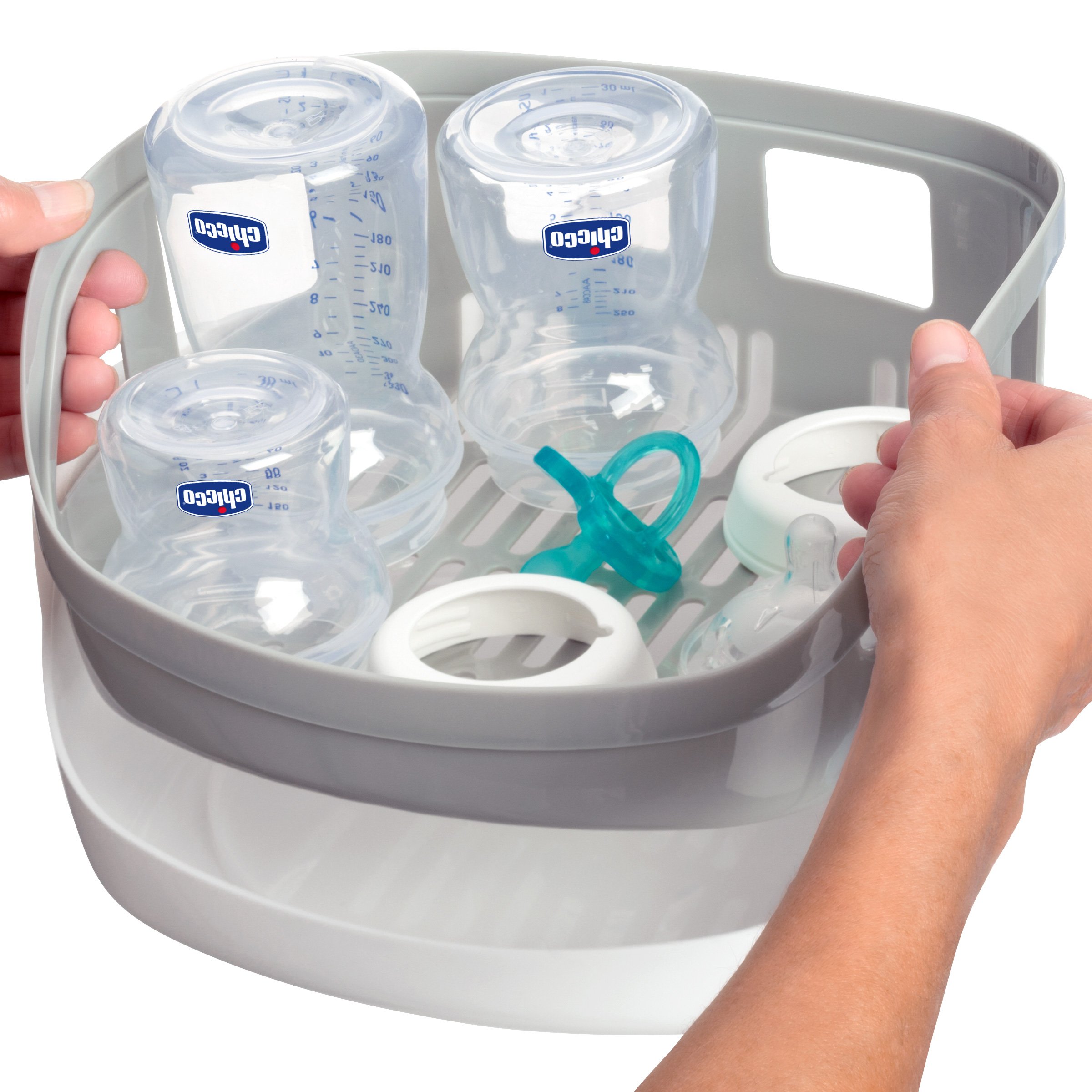 Microwave Steam Sterilizer for Baby Bottles & Pacifiers - Kills 99.9% of Germs Naturally with Steam Power, White/Grey - Perfect for Nursery, Travel & Daily Sanitizing
