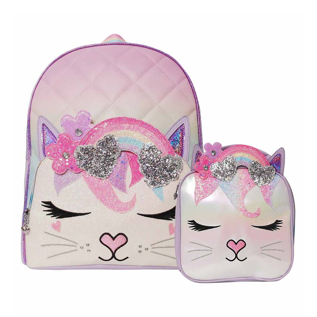 Miss Bella Kitty Rainbow Butterfly Crown Backpack & Insulated Lunch Bag 2-Piece Set - Lavender, One Size | Cute School Supplies for Girls, Kawaii Accessories for Kids, Perfect for Preschool & Elementary School