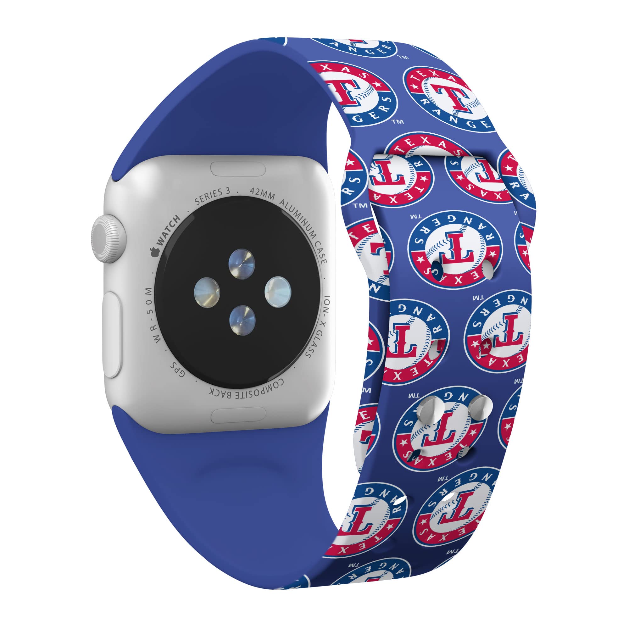 Texas Rangers HD Watch Band for Apple Watch - Durable Silicone Sports Strap, Compatible with Series 1/2/3/4/5/6/7/8/SE - Perfect for Baseball Games, Workouts & Everyday Wear