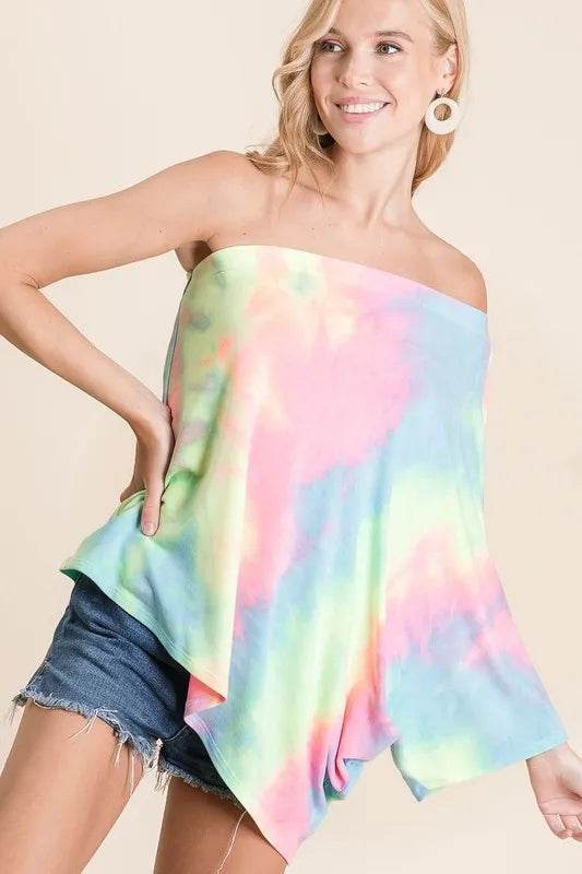 BiBi Tie Dye French Terry One Shoulder Dolman Top | Trendy Women's Fashion | Perfect for Summer Outings & Beach Vacations