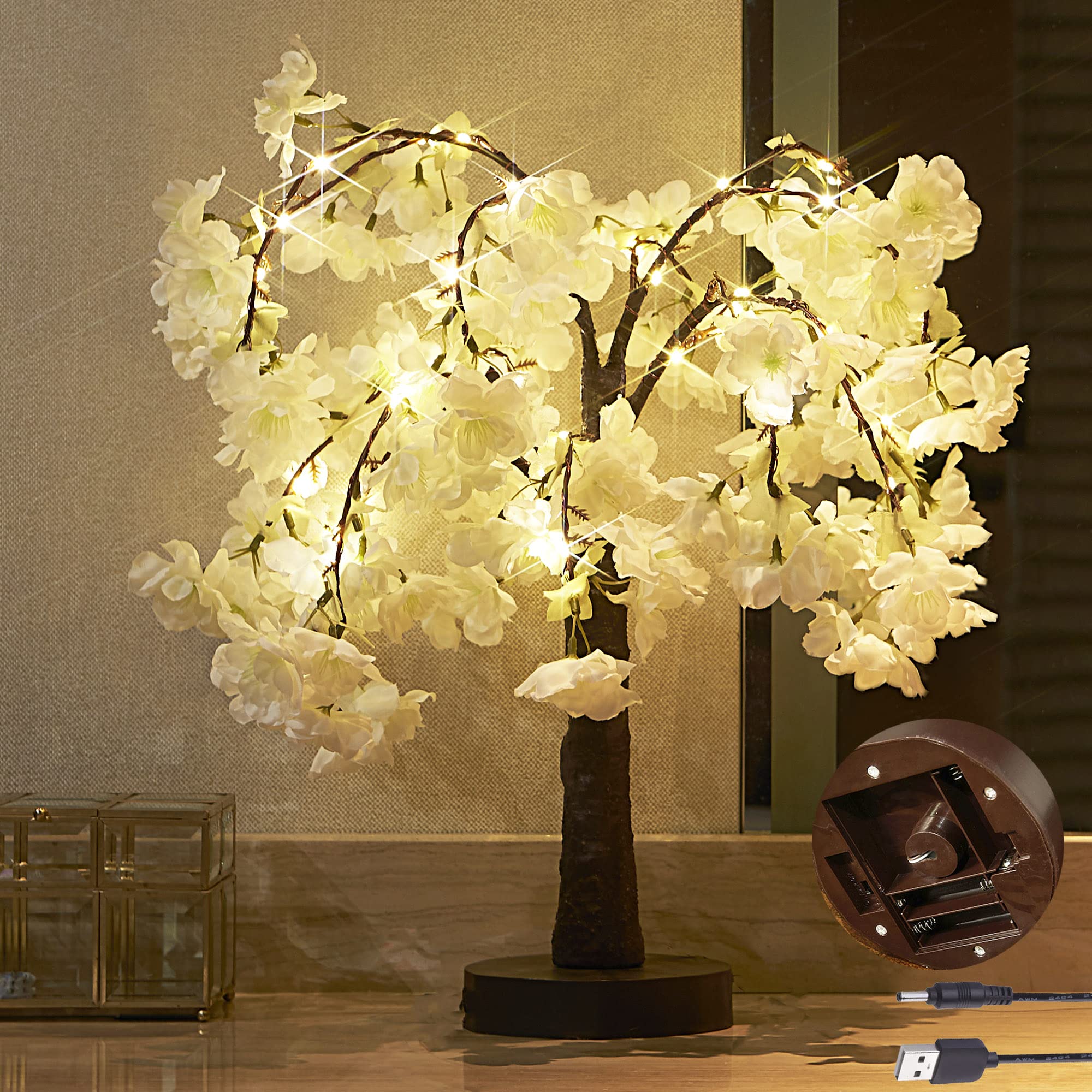 LITBLOOM 18IN Cherry Blossom Tree Lights - 40 LED Fairy Lights with Timer, Battery Operated or USB Powered for Wedding, Party, Home Decor - Perfect for Indoor Table Centerpiece, Garden, and Romantic Ambiance