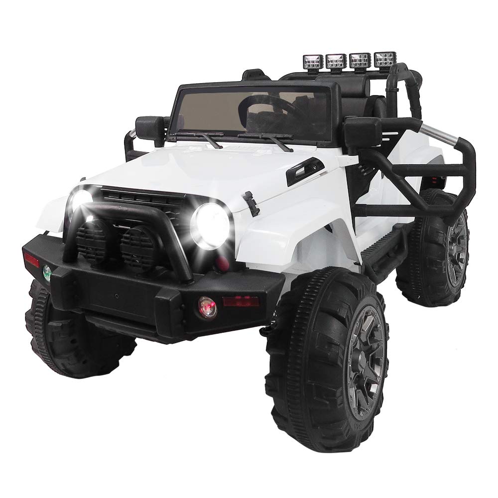 12V Off-Road Vehicle Battery with 2.4G Remote Control, LED Lights & Openable Doors - White | Perfect for RC Cars, Rock Crawlers & Off-Road Toy Vehicles