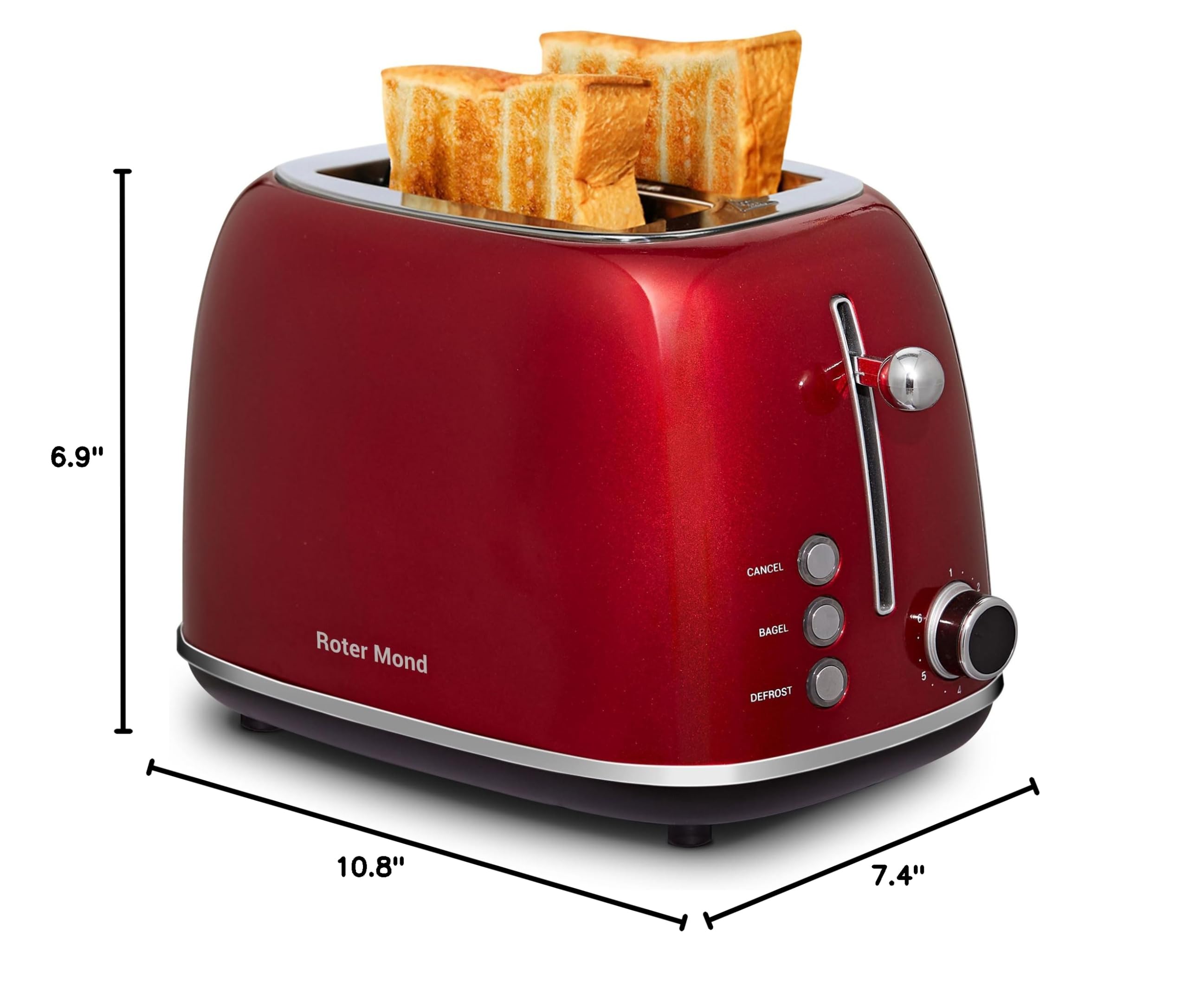 Retro 2-Slice Toaster with Bagel, Cancel & Defrost Functions - Stainless Steel, 6 Shade Settings, Extra Wide Slots & Removable Crumb Tray - Red - Perfect for Kitchens, Dorms & Small Spaces