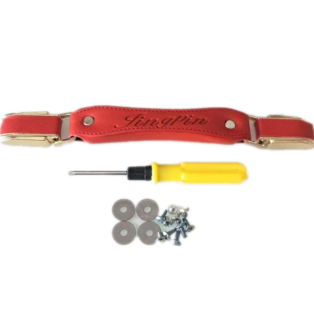 Replacement Luggage Handle with Metal Base & Leather - DIY Repair Kit for Suitcase, Travel Bag, Password Box (Red) | Includes Screwdriver for Easy Installation