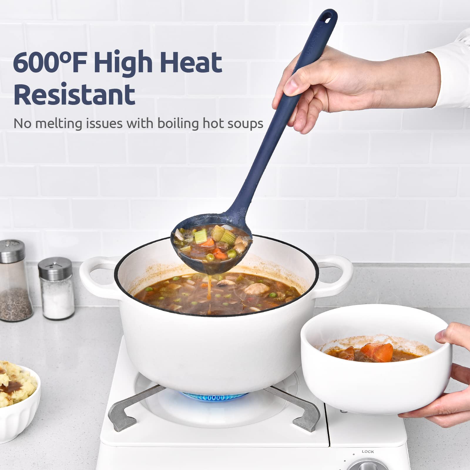 U-Taste 14-Inch Extra Large Flexible Silicone Spatula & 13-Inch Non-Stick Soup Ladle Set - 600°F Heat Resistant, Midnight Blue - Perfect for Baking, Cooking, and Serving Hot Dishes