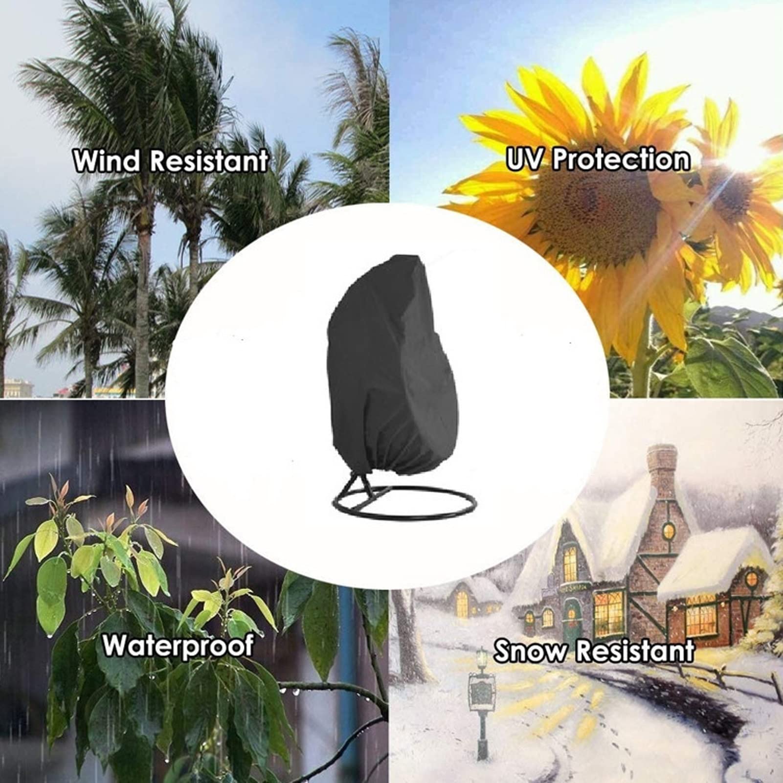 Durable Waterproof Hanging Egg Chair Cover with Zipper - Outdoor Swing Chair Dust Protector for Patio, Rattan Furniture - Perfect for Garden, Balcony & Backyard Relaxation