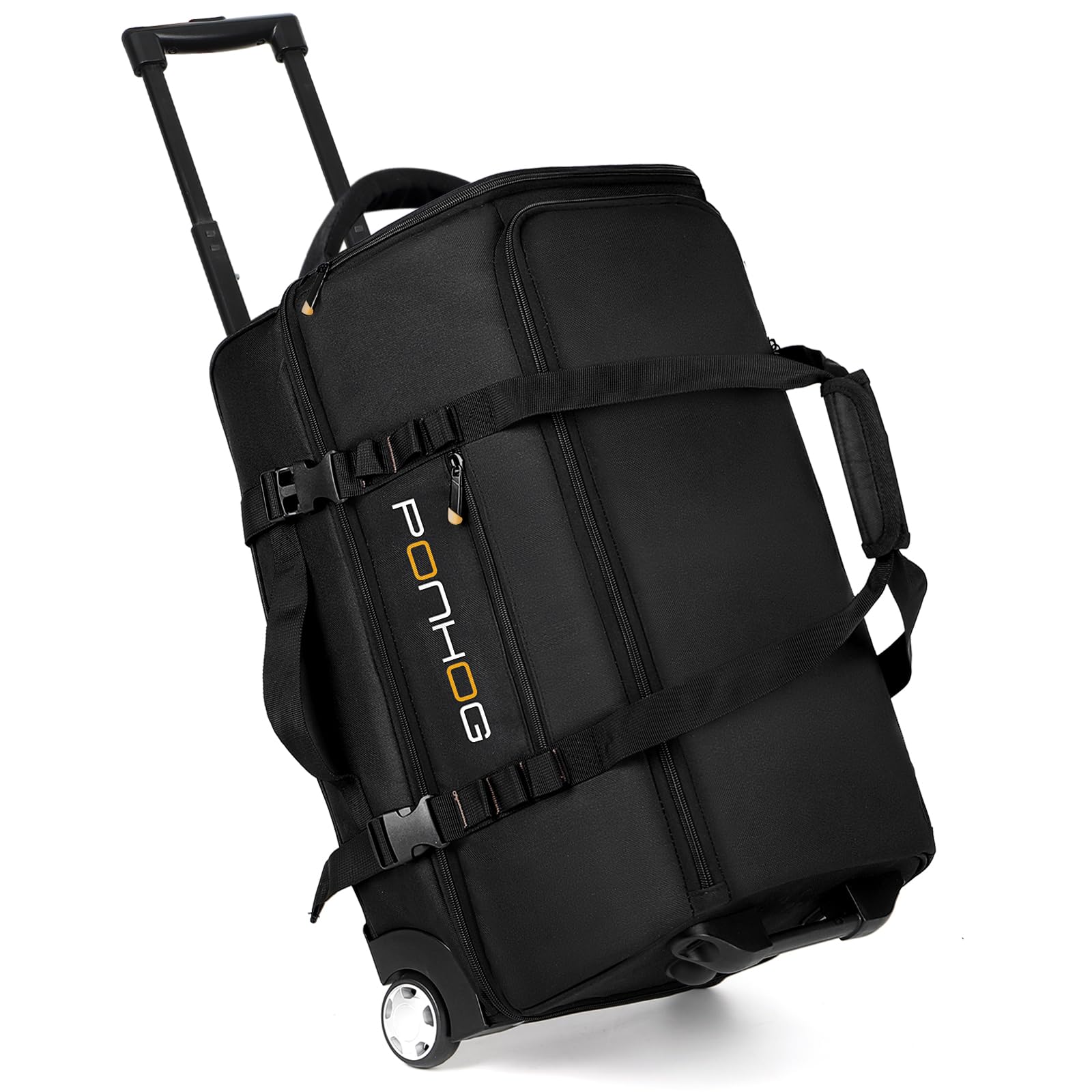 50L Large Rolling Duffle Bag with Wheels & Shoe Compartment - Water Resistant Wheeled Travel Duffel for Gym, Overnight Trips & Weekend Getaways - Perfect for Air Travel, Sports Equipment & Business Trips (Black)
