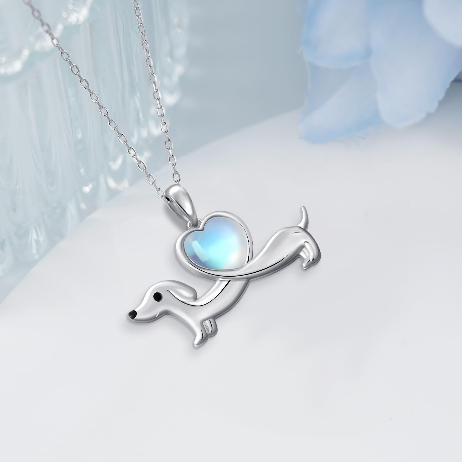 925 Sterling Silver Dachshund Necklace with Birthstone - Unique Dachshund Jewelry Gift for Women | Perfect for Birthday, Anniversary & Dog Lover Gifts
