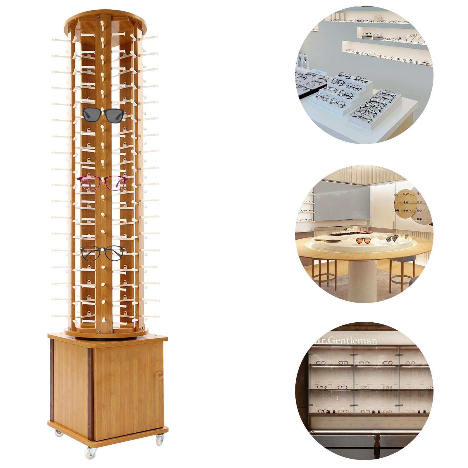 5-Sided Rotating Glasses Display Stand with Wheels - Floor Standing Sunglasses Holder Organizer for 90 Pairs - Perfect for Retail Stores, Optical Shops & Home Eyewear Organization