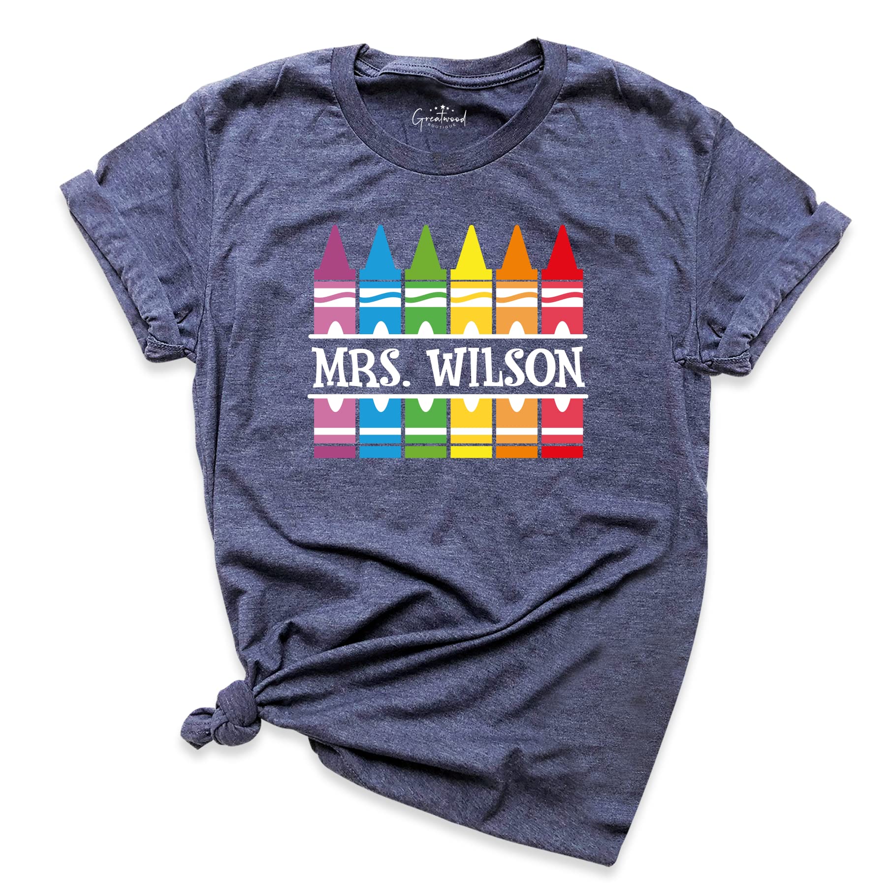 Personalized Crayon Teacher T-Shirt - Custom Name Funny Teacher Tee for Back to School, Classroom & Educator Appreciation - Perfect Gift for Teachers Day, End of Year & School Events