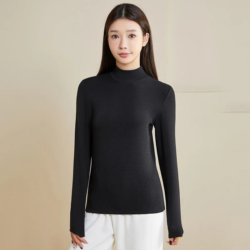 Silk Thermal Mock Neck Top for Women - Soft & Warm Long Sleeve Base Layer Shirt - Perfect for Winter Layering, Yoga & Casual Outfits