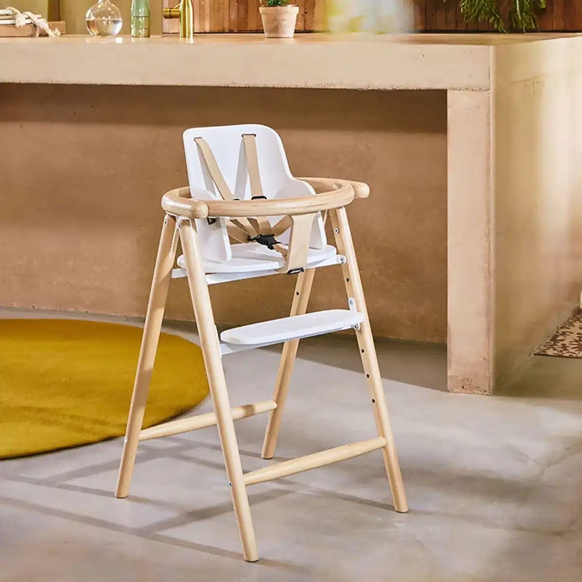 Charlie Crane TOBO Baby High Chair Set with Safety Harness - Natural Wood Finish for Safe & Stylish Mealtime at Home
