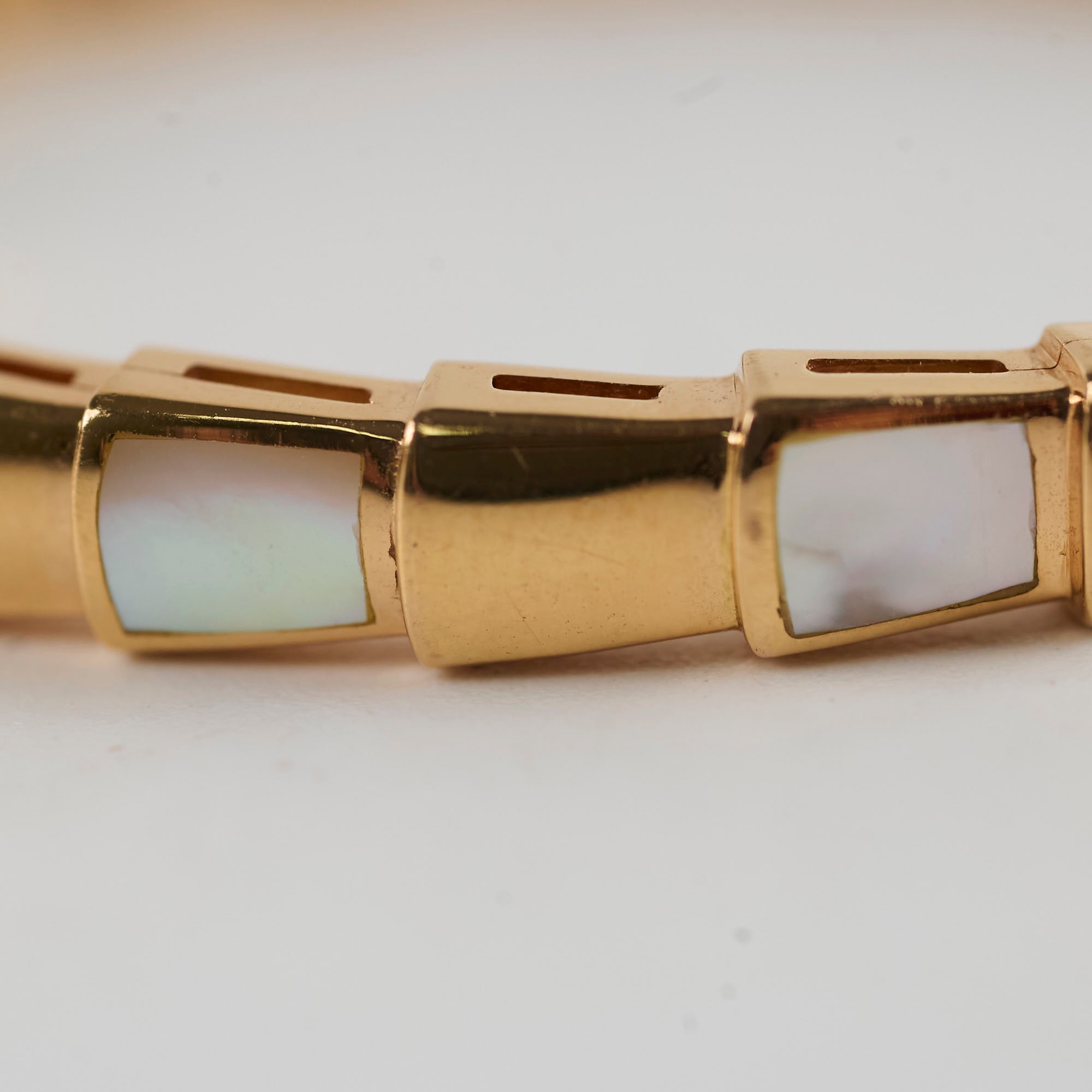 Bulgari Serpenti Viper White Mother of Pearl Bracelet in Pink Gold - Size S | Luxury Italian Jewelry for Women, Perfect for Gifts & Special Occasions