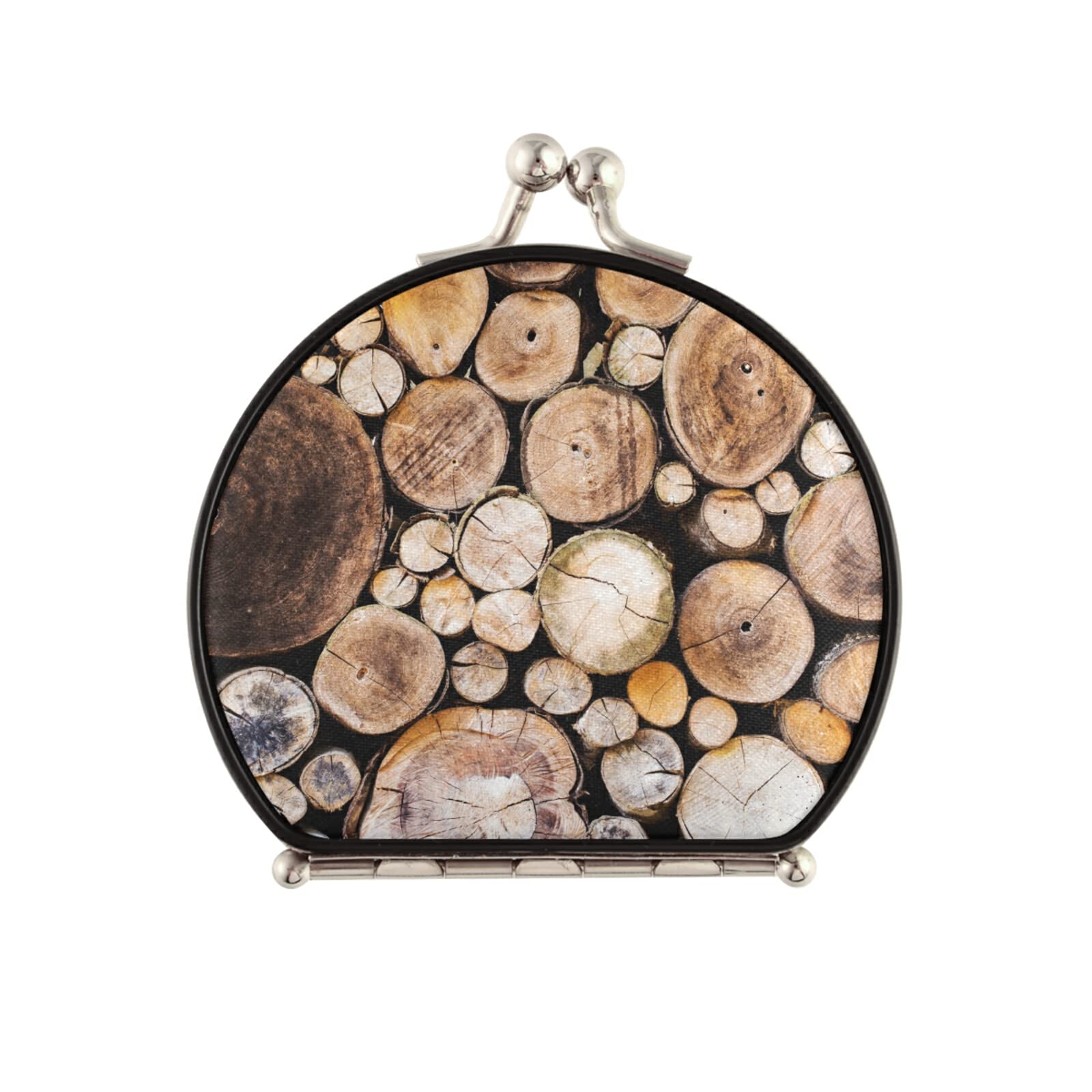 Vintage Wood Texture Retro Compact Makeup Mirror - Twin-Sided Cosmetic Mirror with 1x & 2x Magnification, Folding Portable Hand Mirror for Travel, Home, and Office Use