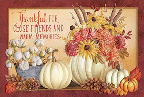 Pictura Thankful for Close Friends Thanksgiving Card - Floral, Gourds & Acorns Design - Perfect for Friendsgiving, Holiday Greetings & Expressing Gratitude
