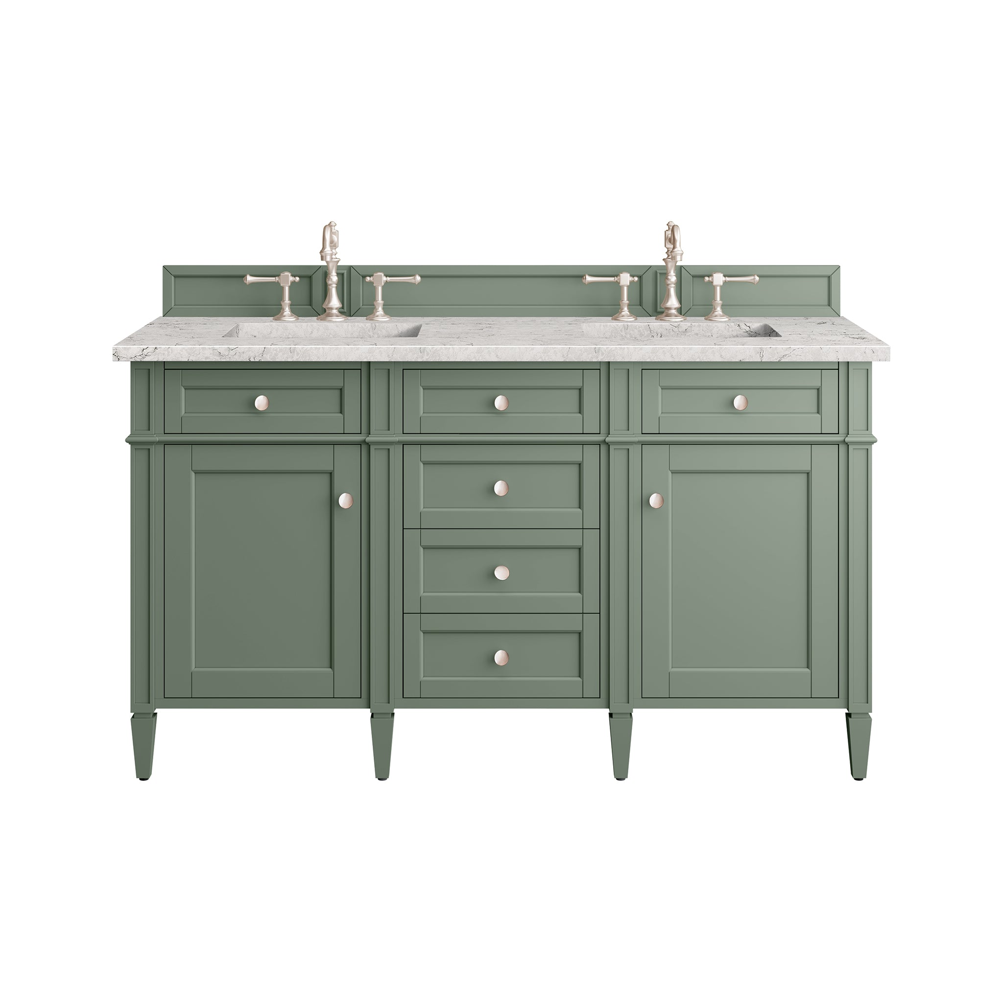 Brittany 60-Inch Double Bathroom Vanity in Smokey Celadon with 3CM Eternal Jasmine Pearl Countertop - Perfect for Master Bathroom Renovation & Luxury Home Upgrade