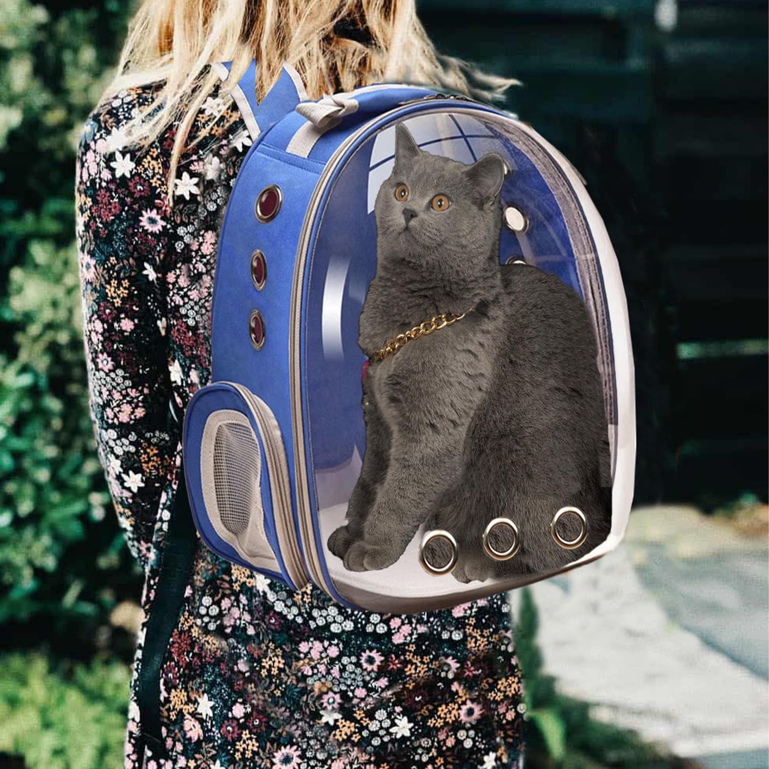 Ventilated Cat Backpack Carrier - Airline Approved Pet Travel Backpack for Small Dogs & Cats | Perfect for Hiking, Camping, Outdoor Adventures & Daily Commutes (Blue)