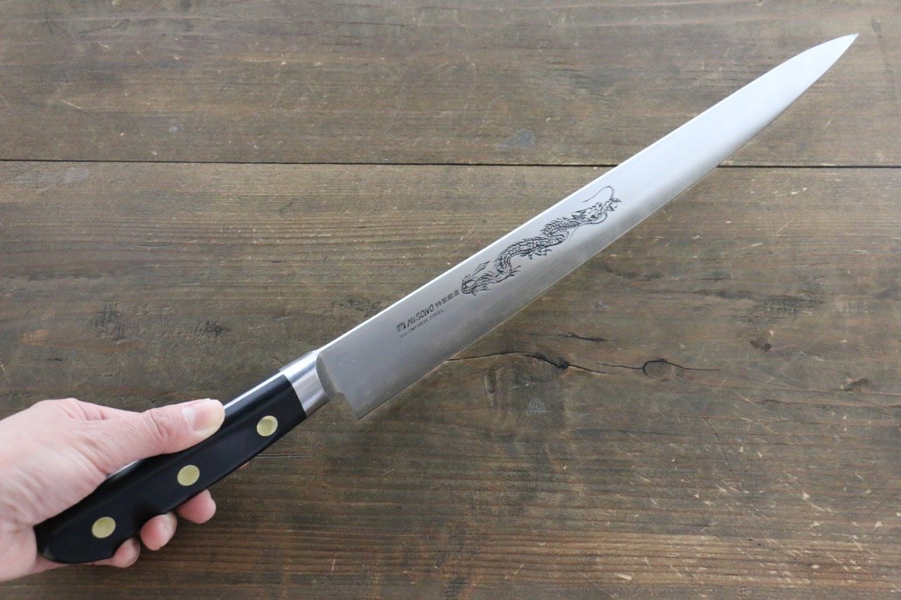 Premium Misono Swedish Steel Sujihiki Knife - Dragon Engraved Japanese Slicing Knife for Sushi, Meat & Delicate Cutting | Professional Chef & Home Kitchen Essential