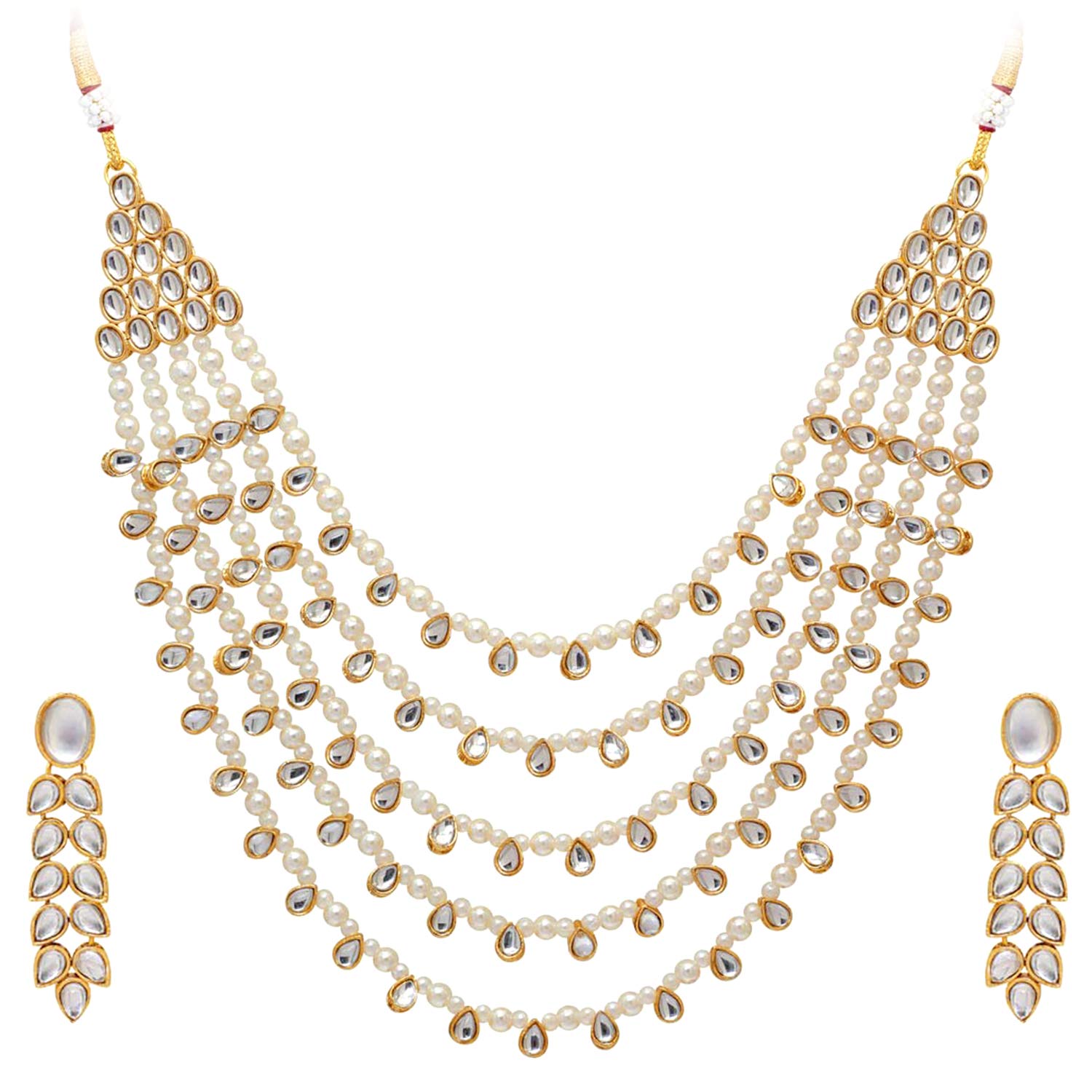 Aheli Beaded Necklace and Earrings Set - Indian Traditional Bollywood Ethnic Jewelry for Women - Perfect Gift for Weddings, Parties, and Cultural Events