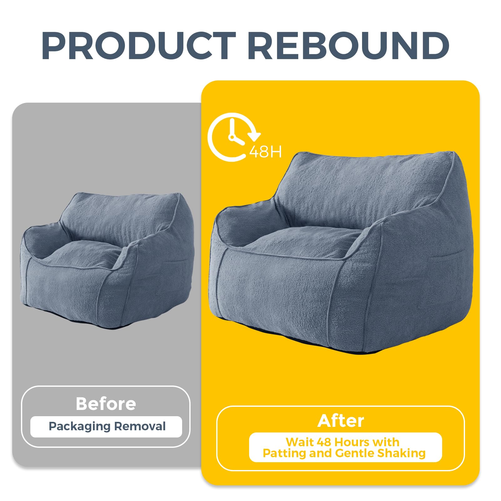 MAXYOYO Giant Bean Bag Chair for Adults - Extra Large Fluffy Bean Bag Couch with Decorative Edges, Dusty Blue - Perfect for Living Room, Bedroom, Game Room & Dorm Relaxation