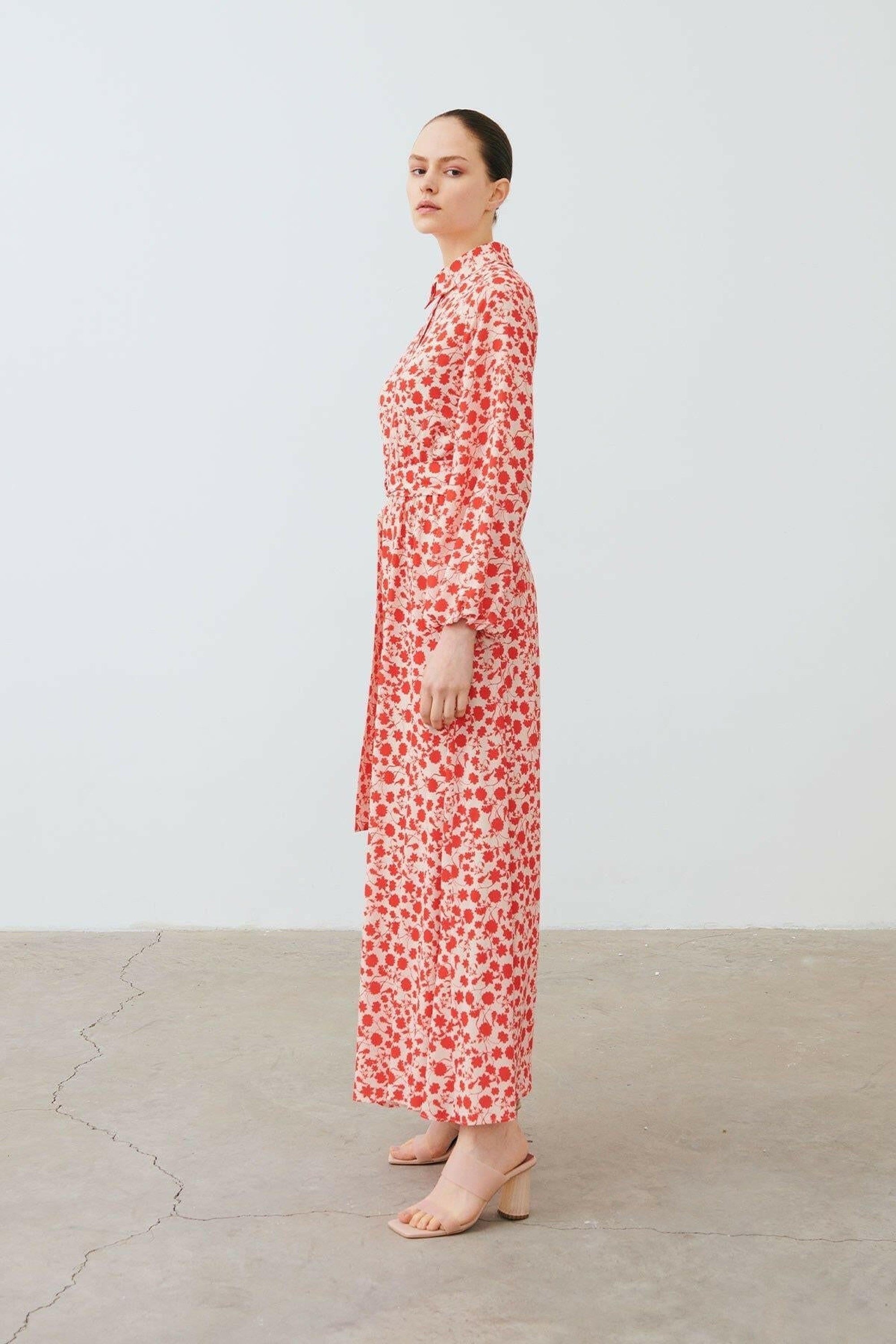 Peyton Long Sleeve Dress in Persimmon Color - Elegant Women's Fall/Winter Dress for Office, Party & Special Occasions