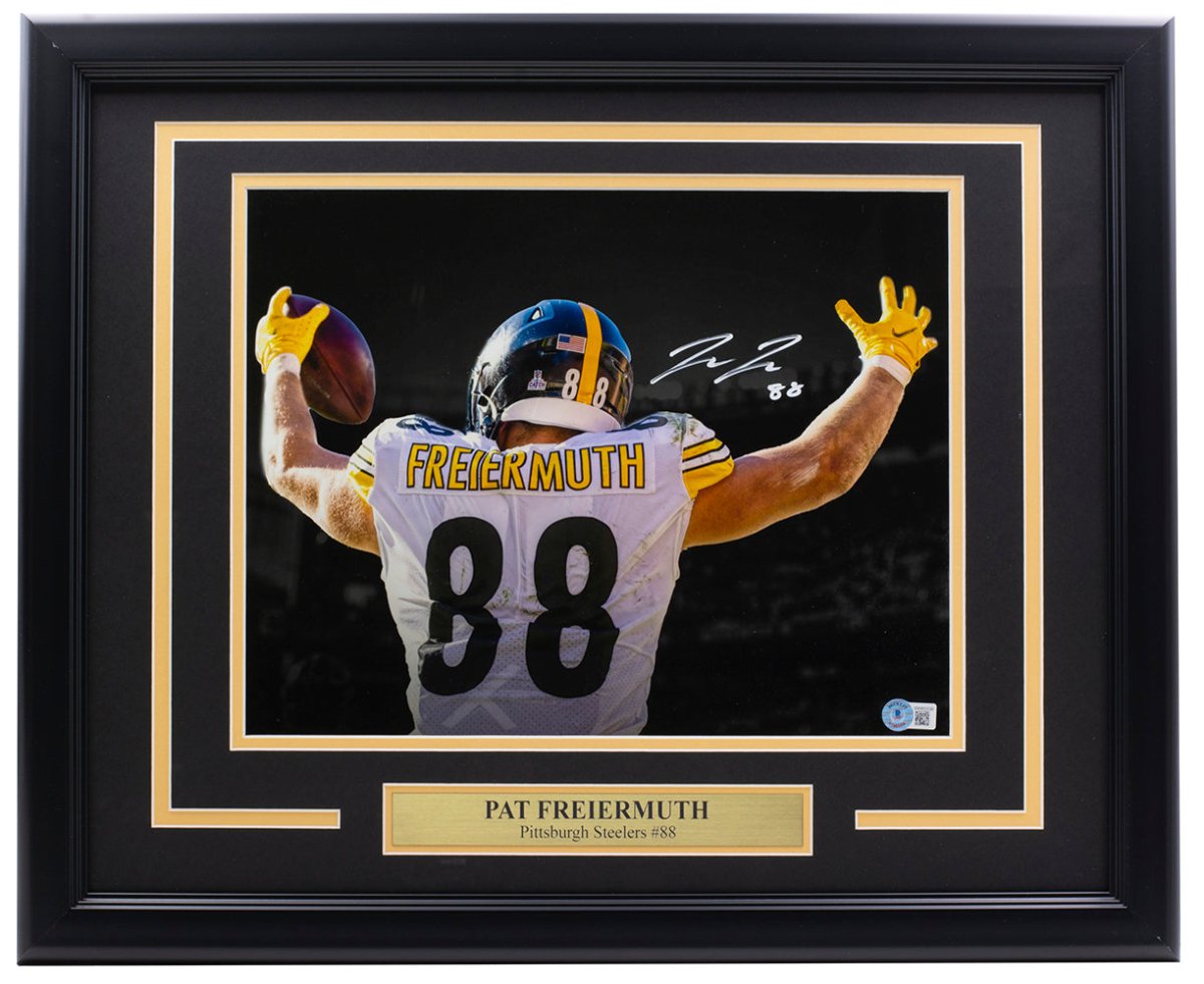 Pat Freiermuth Autographed Pittsburgh Steelers 11x14 Framed Photo with BAS ITP Certificate - Perfect for Sports Memorabilia Collections, Man Cave Decor, and Steelers Fan Gifts