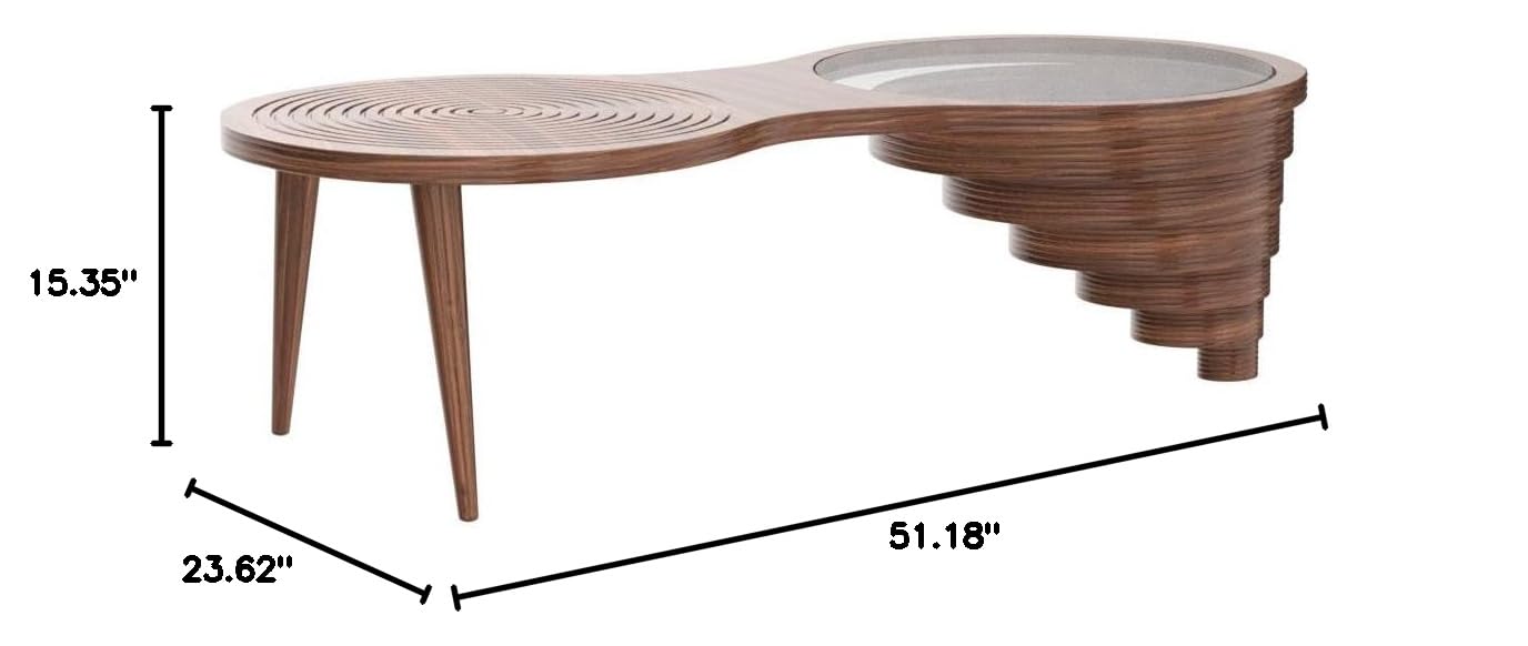 Natural Walnut Veneer Coffee Table for Living Room - Rustic Center Table with Glass Top - Modern Mesa De Centro para Sala - Perfect for Relaxing, Entertaining & Home Decor