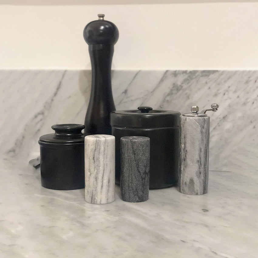 Fox Run Black & White Marble Salt and Pepper Shakers Set - Elegant Kitchen Dining Table Seasoning Dispenser for Home, Restaurant & Gift Giving